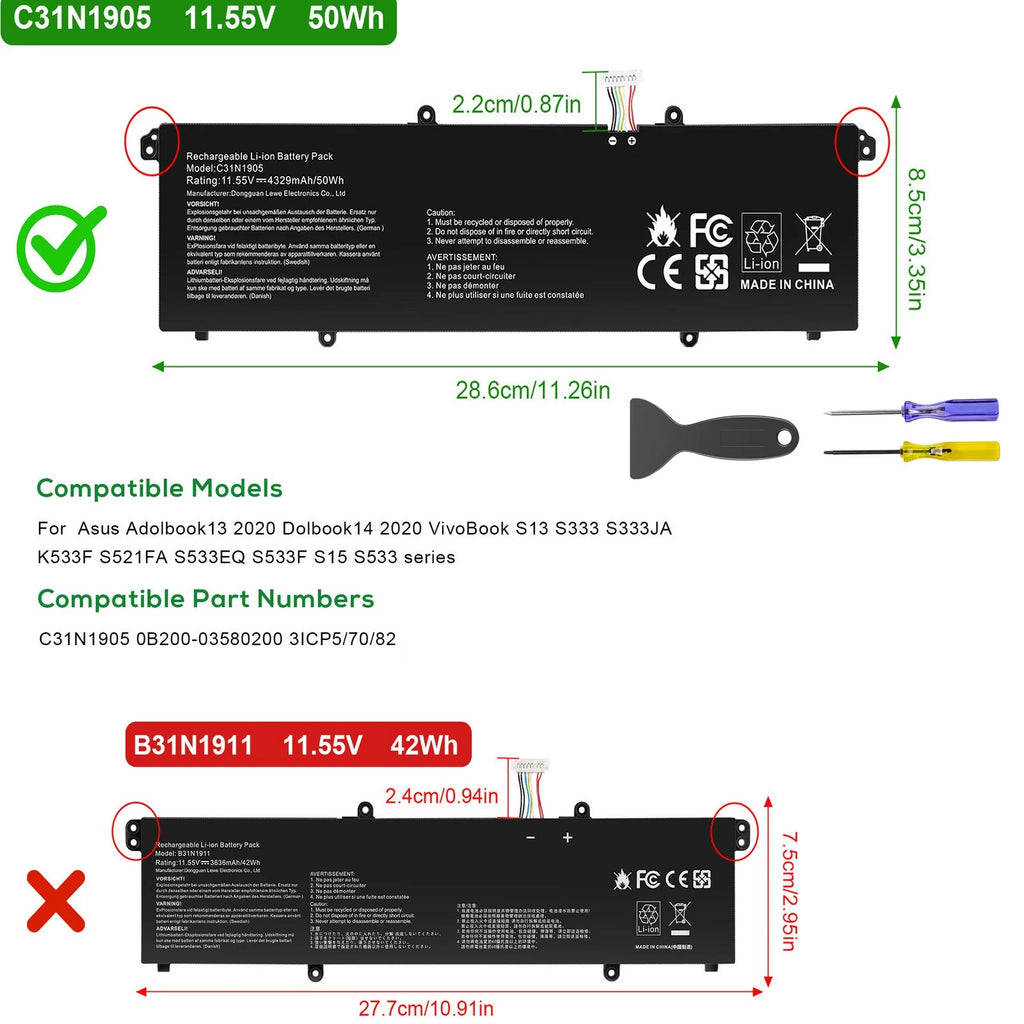 ??Battery C31N1905 For Asus VivoBook S13 S333 S333JA K533F S15 S533 3ICP5/70/82