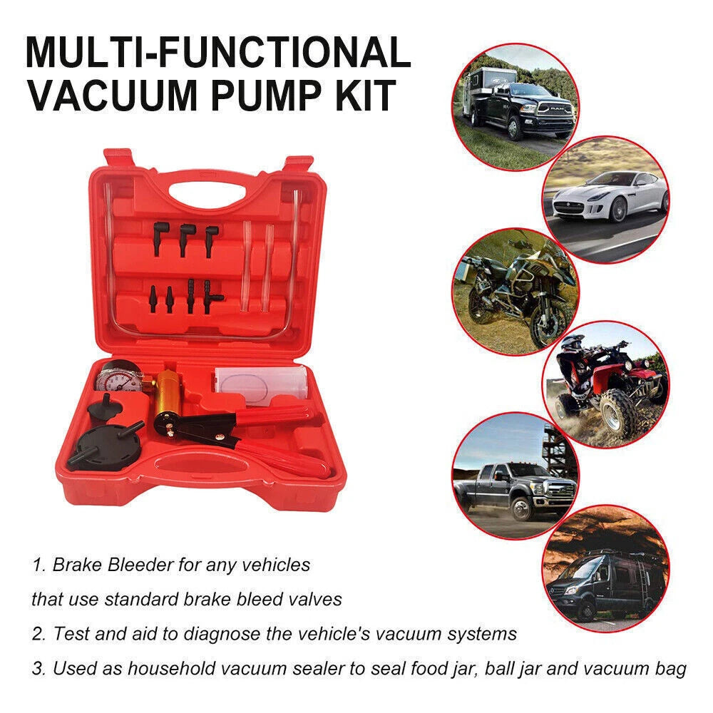 Hand Held Vacuum Pressure Pump Tester Set Brake Fluid Bleeder Bleeding Kit Box