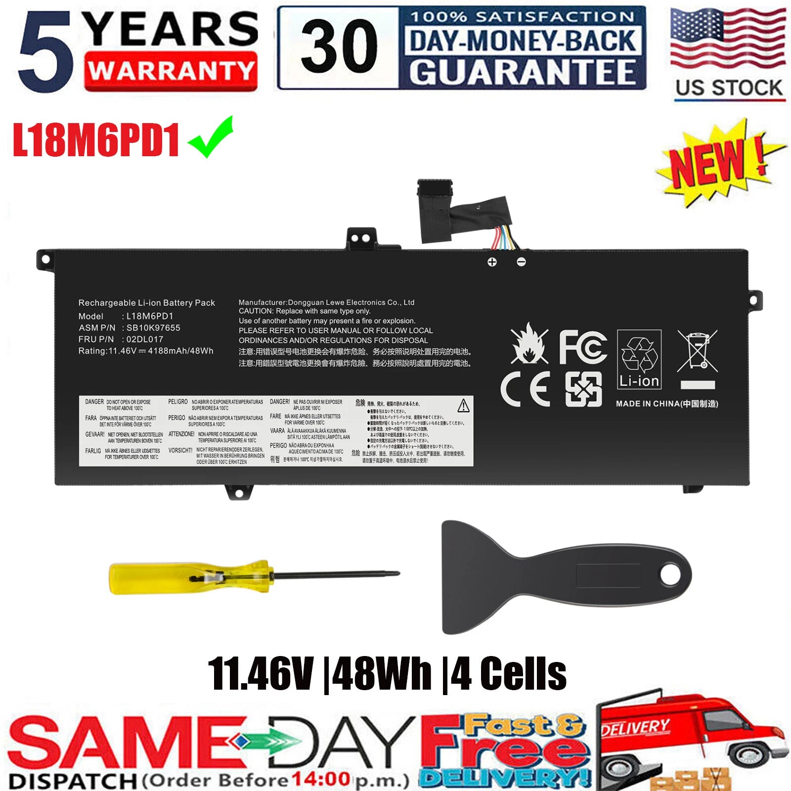 ?L18M6PD1 L18C6PD1 Battery for Lenovo ThinkPad X13 X390 X395 02DL017 02DL018 US