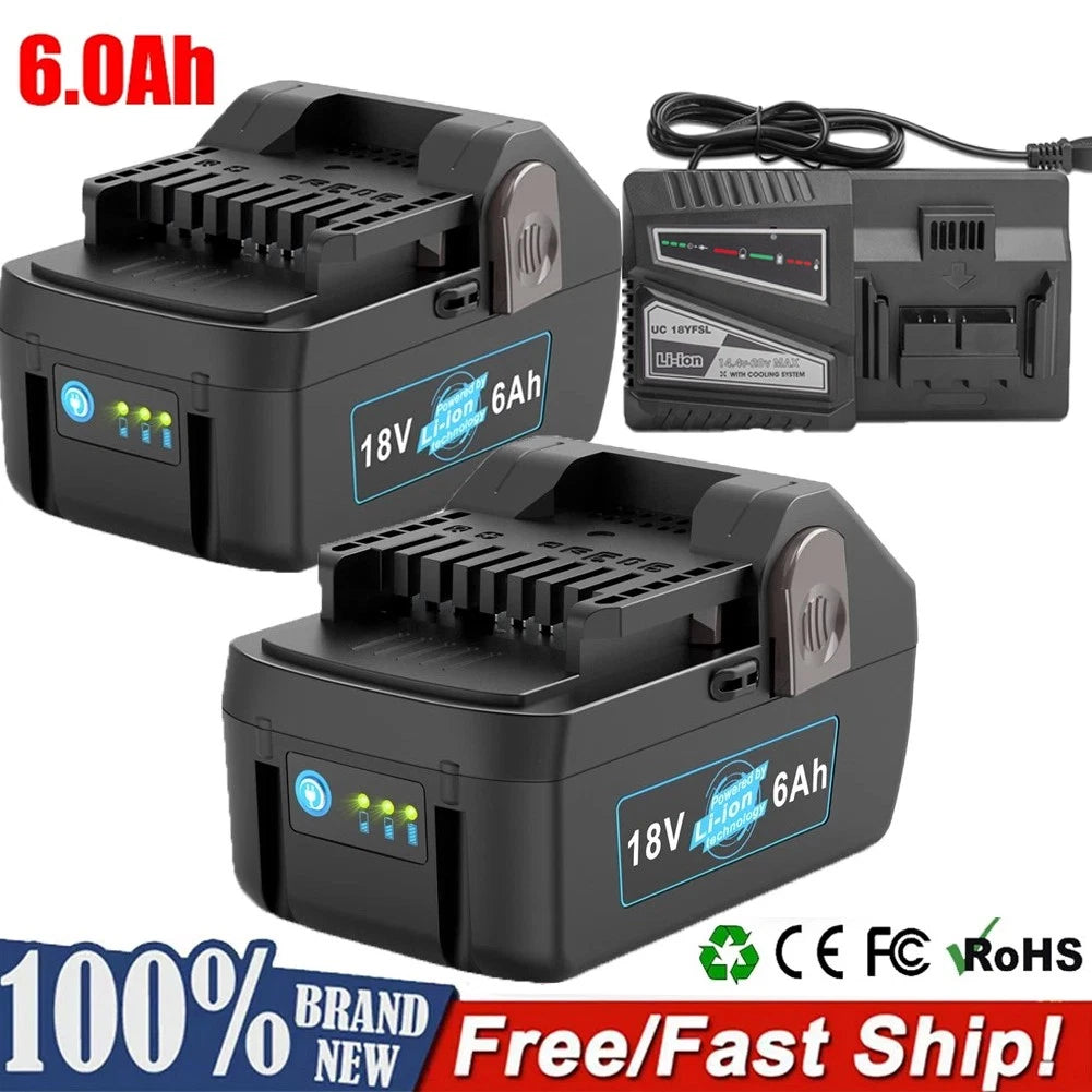 6.0Ah Battery For Hitachi 18V BSL1815X BSL1815X BSL1815S 330139 330557 / Charger