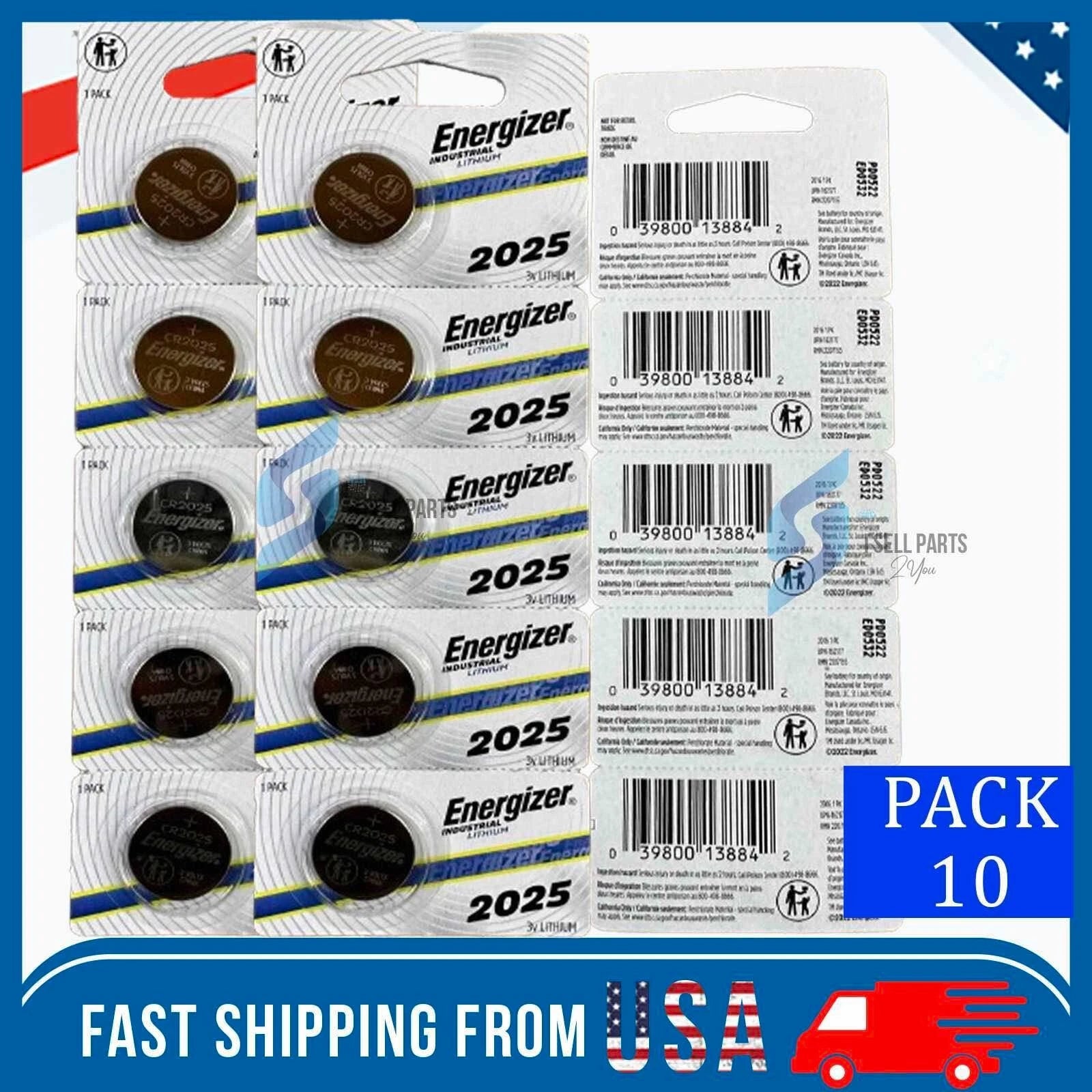 10 Pack Fresh Energizer ECR 2025 CR 2025 Lithium 3V Battery CR2025 Expire 2033