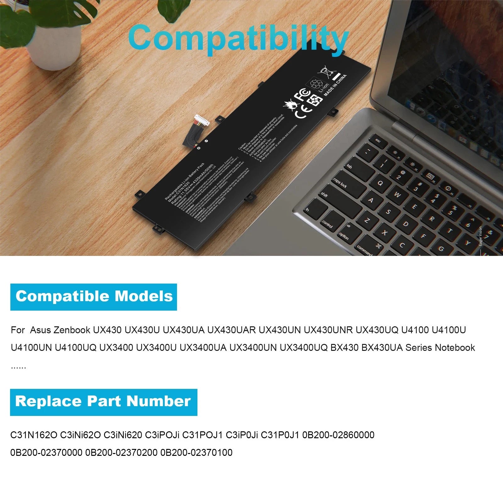 Battery C31N1620 For Asus Zenbook UX430U UX430UA UX430UN UX430UNR U4100UQ Series