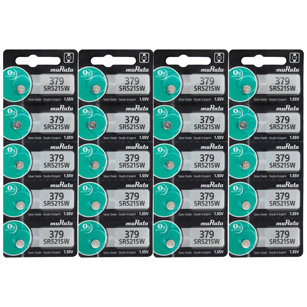 20 Murata Silver Oxide SR521SW SR521W SR521 1.55 Watch Battery- Replaces Sony