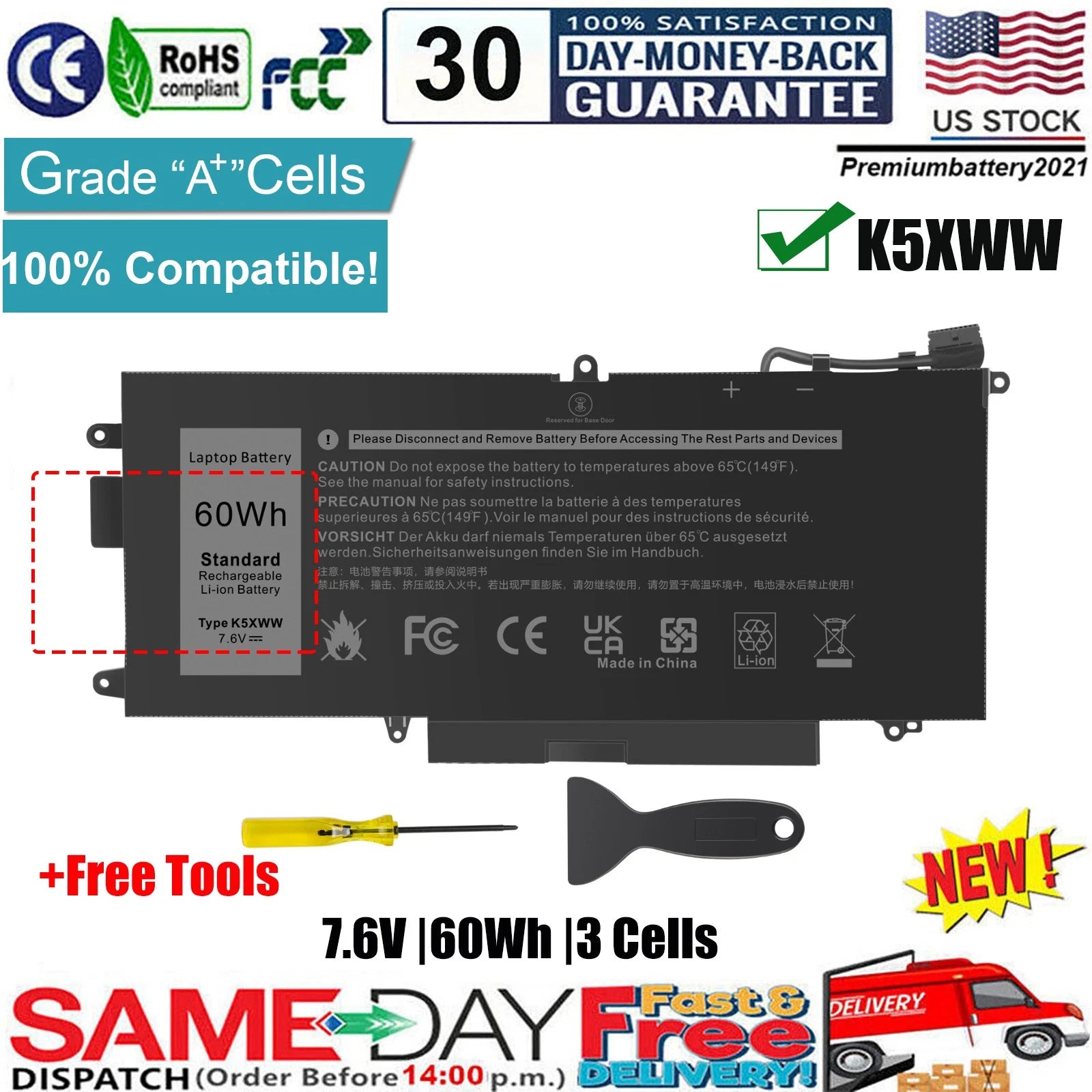?LOT 10 for Dell Latitude 5289 7389 7390 2-in-1 Series K5XWW 71TG4 Battery 60Wh
