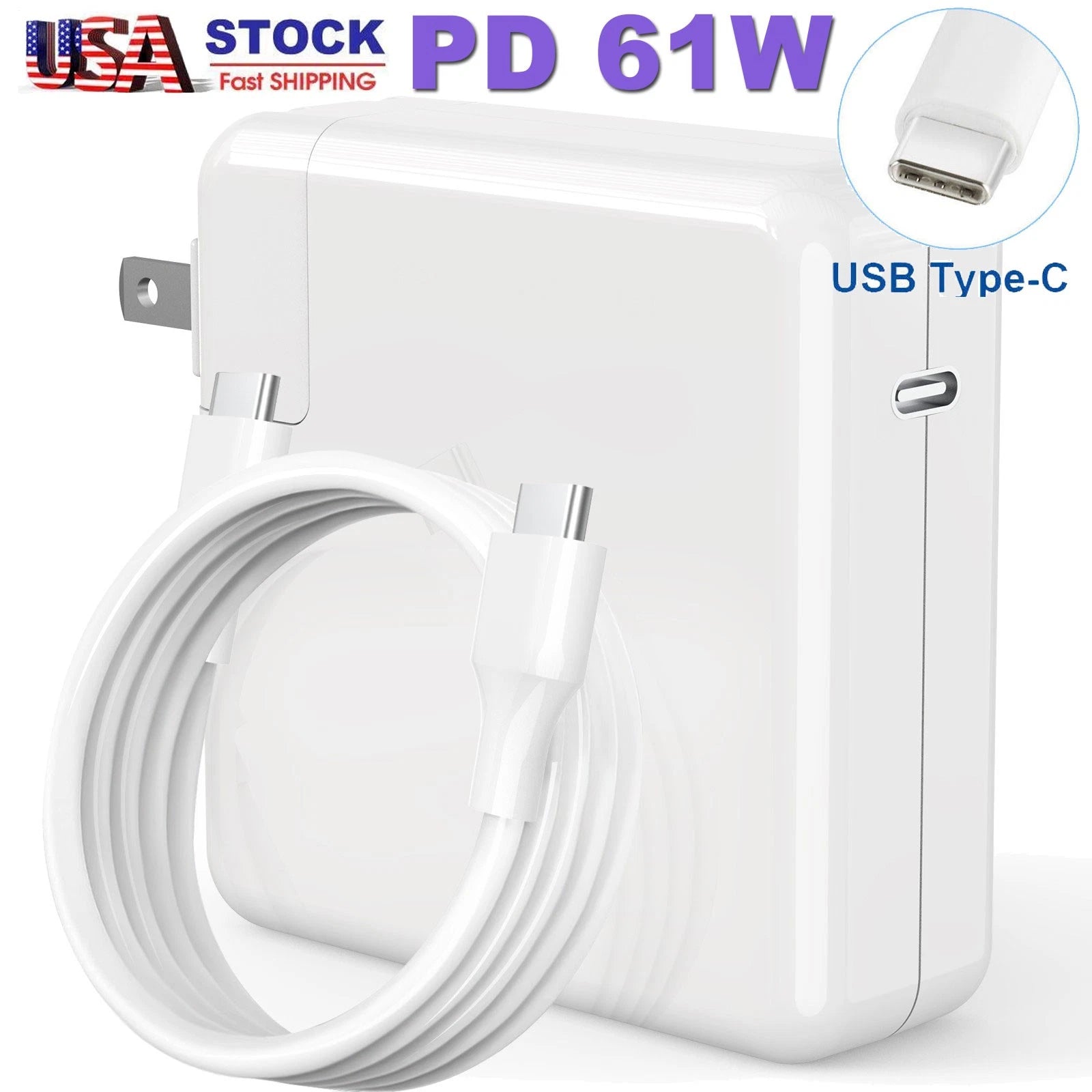 61W Type C/USB C AC Adapter Charger for MacBook Pro 13"2016 2017 2018 2019 A1708