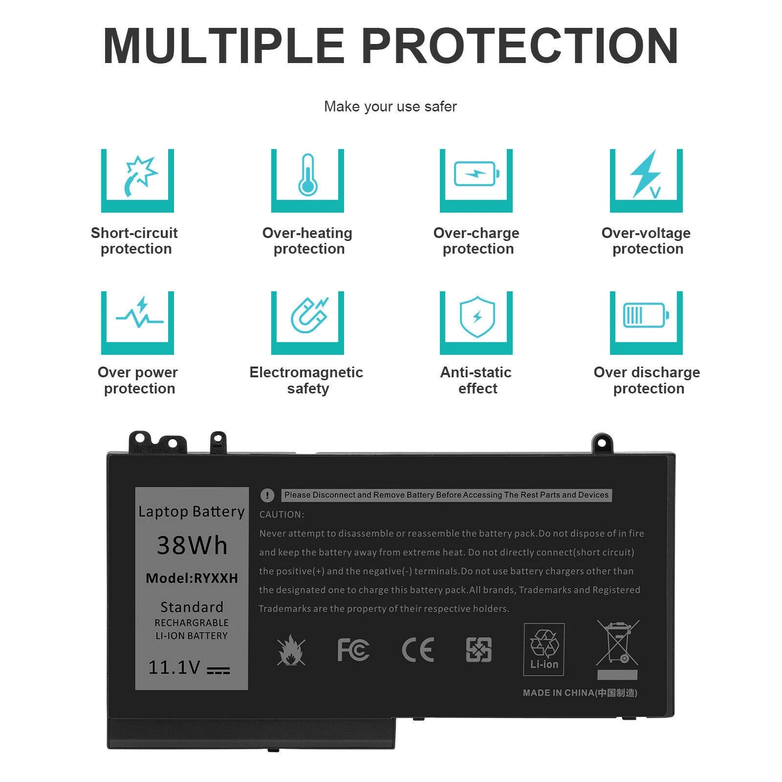 Type RYXXH Battery for DELL Latitude 3150 3160 12" E5250 Latitude E5450 14" USA