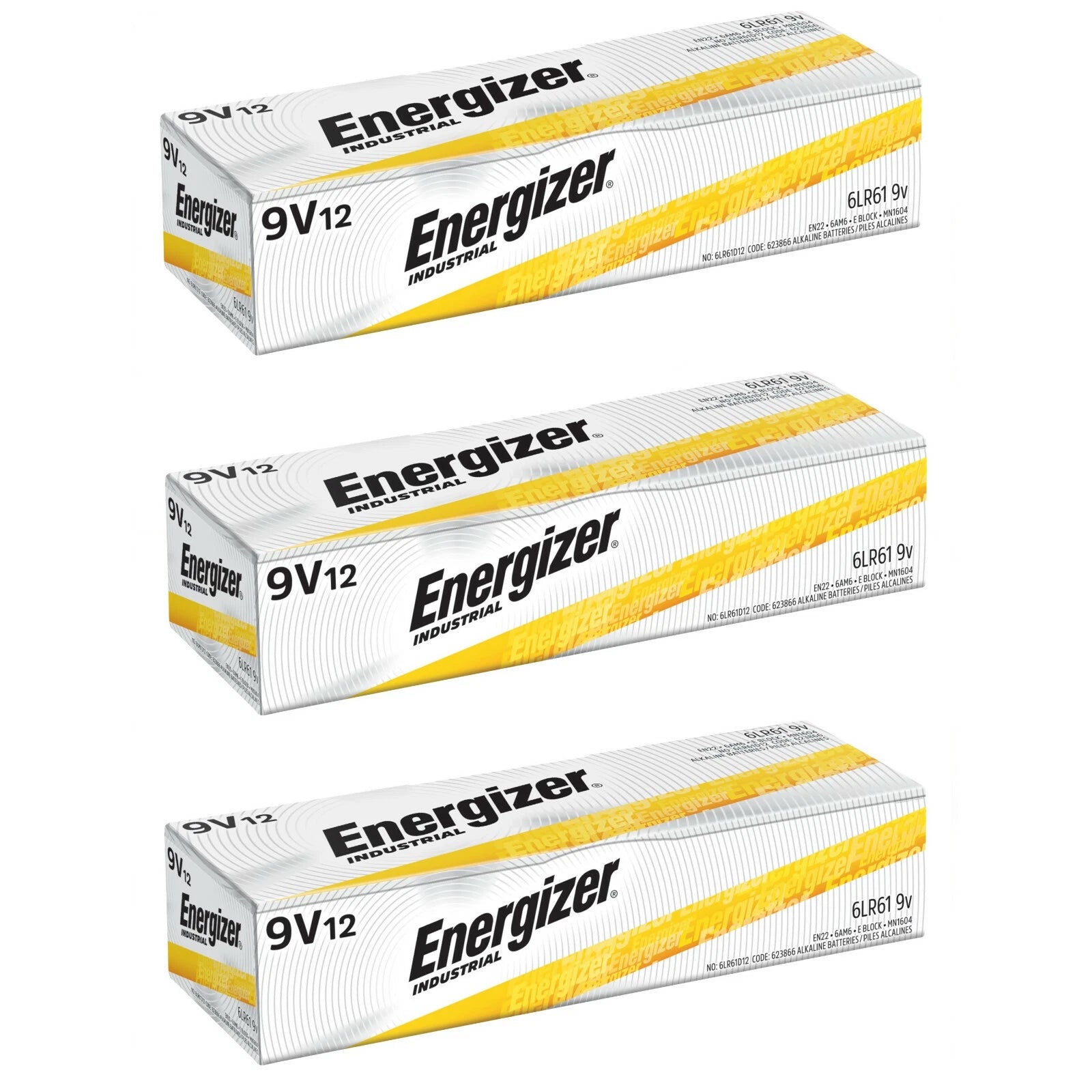 36 Energizer Industrial 9 Volt (9V) Alkaline Batteries (EN22, 6LF22, 6AM6)