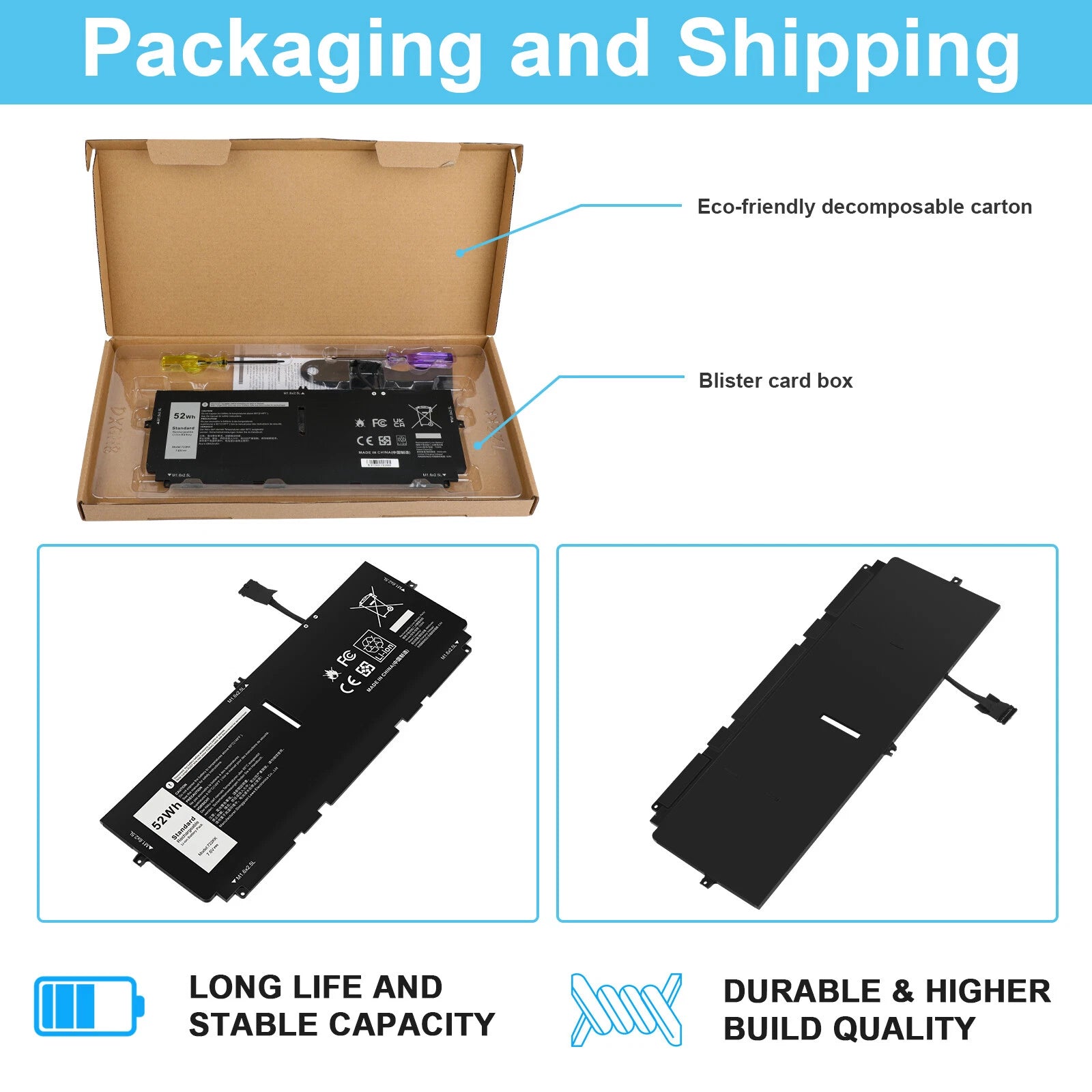 722KK Battery For Dell XPS 13 9300 9310 9380 (2020) 2XXFW FP86V 0FP86V 02XXFW