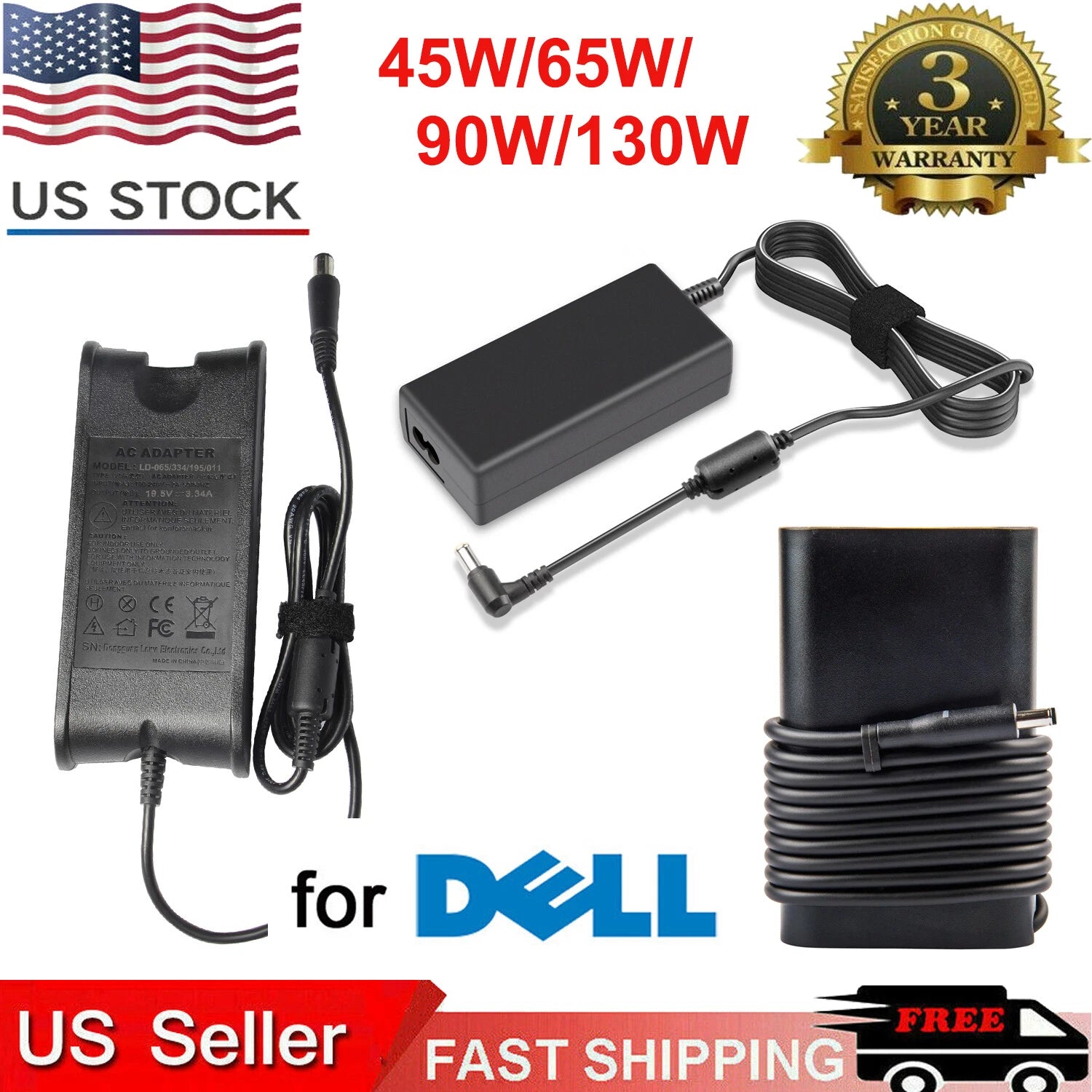 130W 90W 65W Laptop Charger AC Adapter For Dell Inspiron Latitude XPS Power Cord