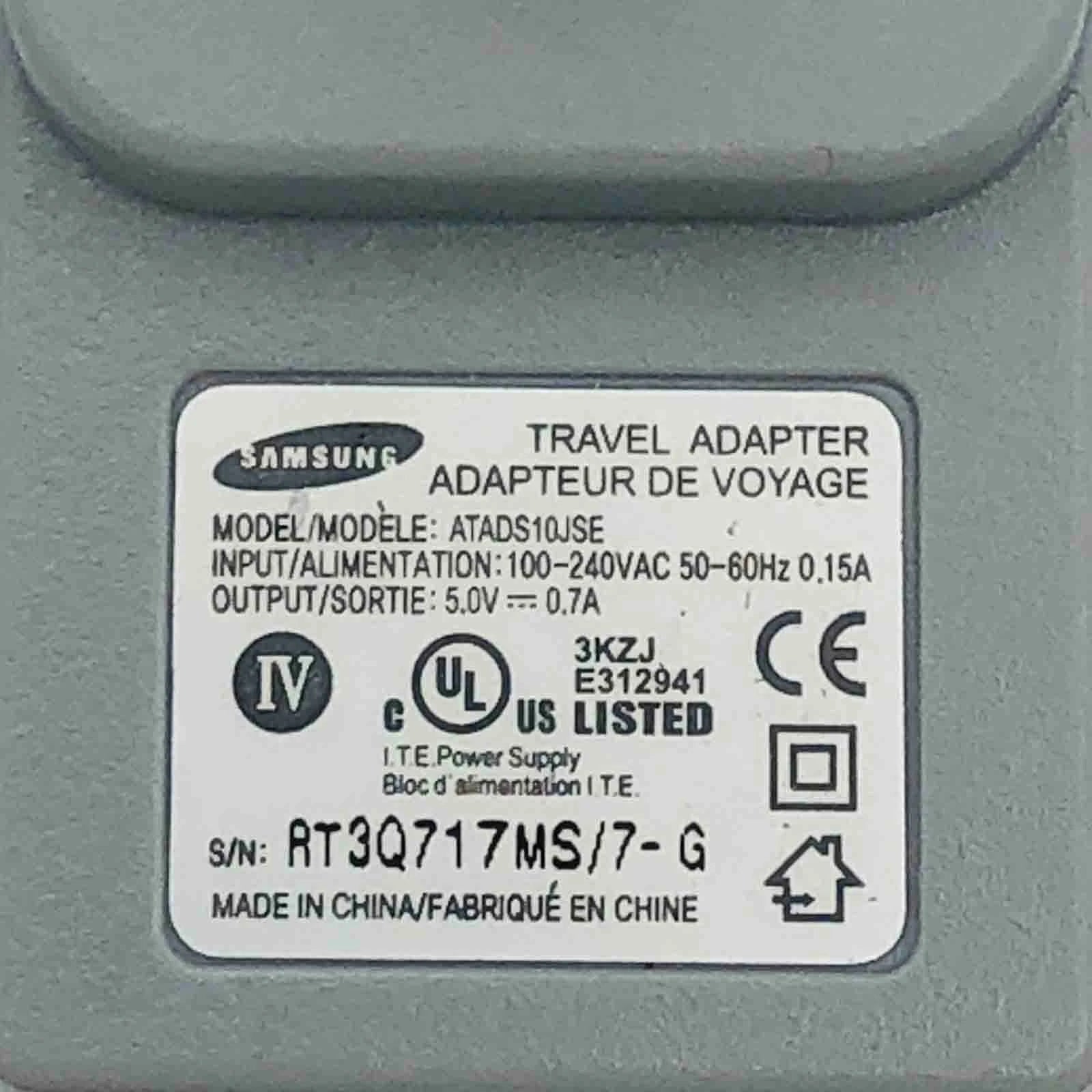 NEW Authentic Samsung ATADS10JSE 5V 0.7A AC Adapter Travel Charger