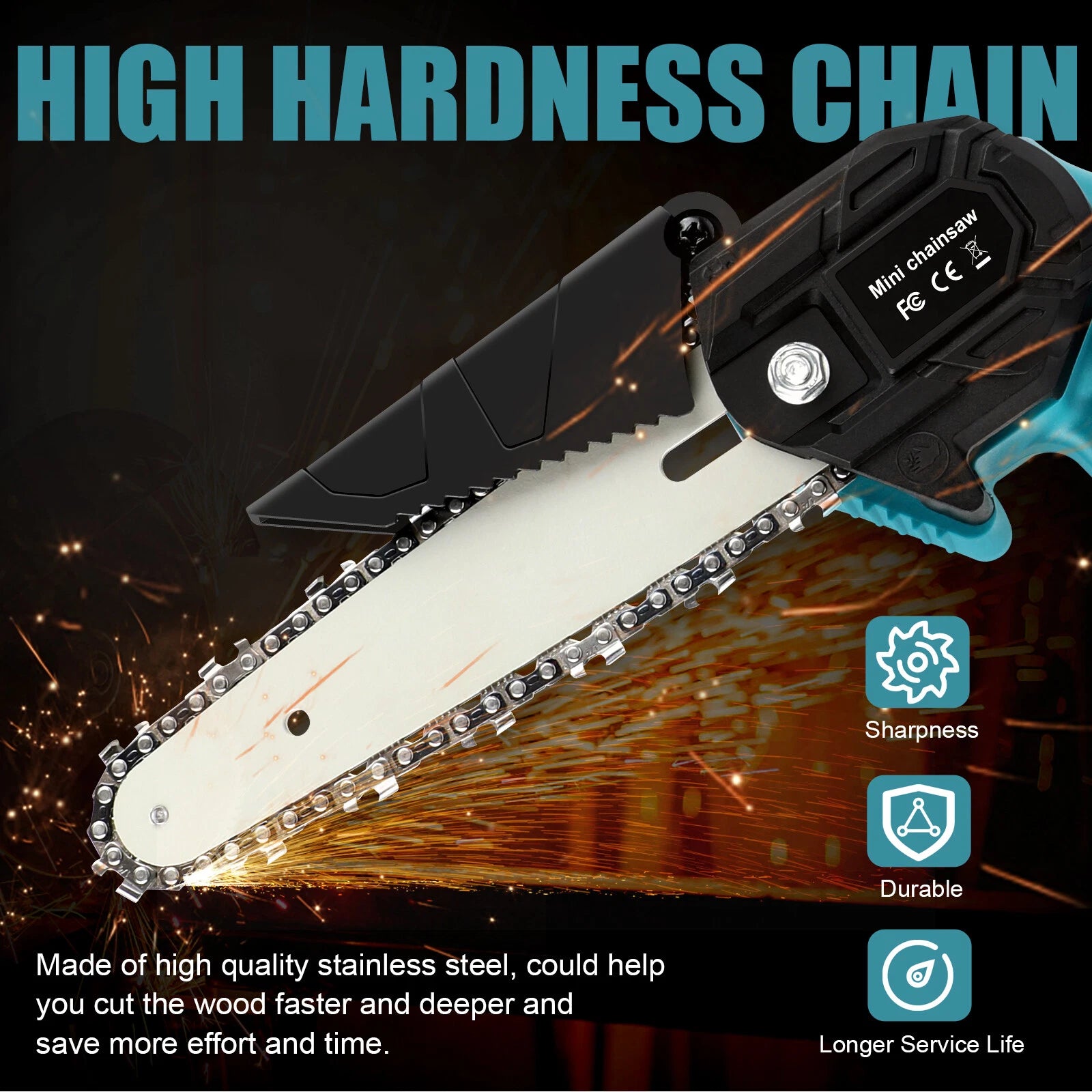 6'' Electric Cordless Chain Saw Small Mini Handheld Chainsaw 2 Battery Powered