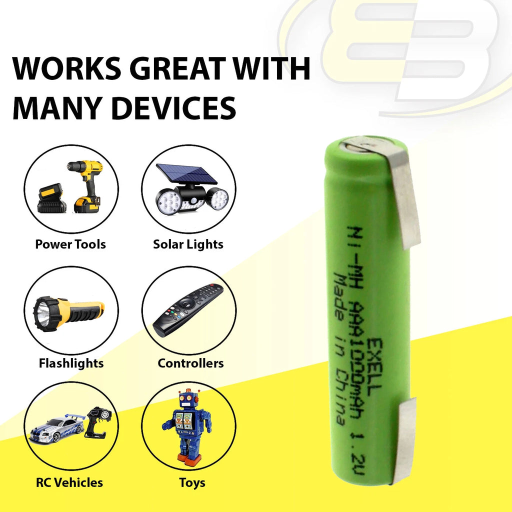 Exell 1.2-Volt Nickel-Metal Hydride Rechargeable Battery with Tabs AAA 1000 mAh