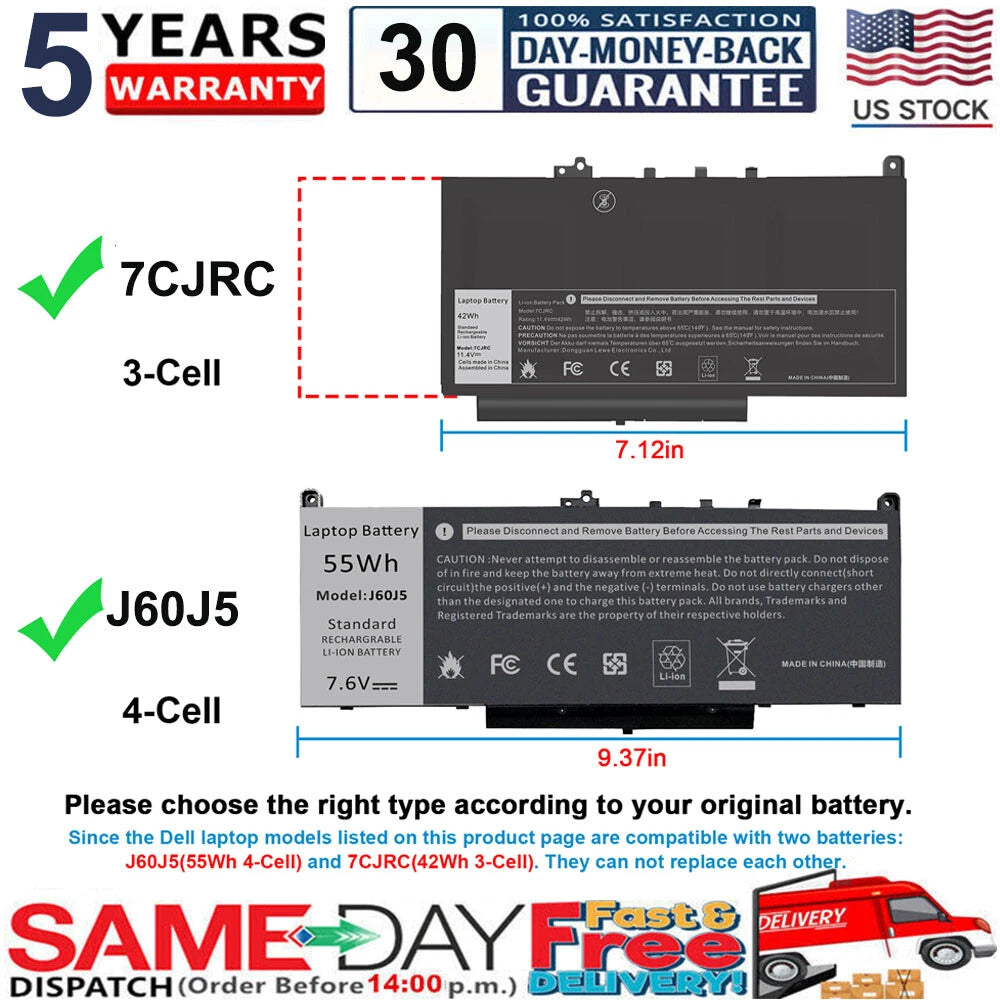 J60J5 7CJRC Battery For Dell Latitude E7270 E7470 7470 7270 MC34Y 51-BBSY PC