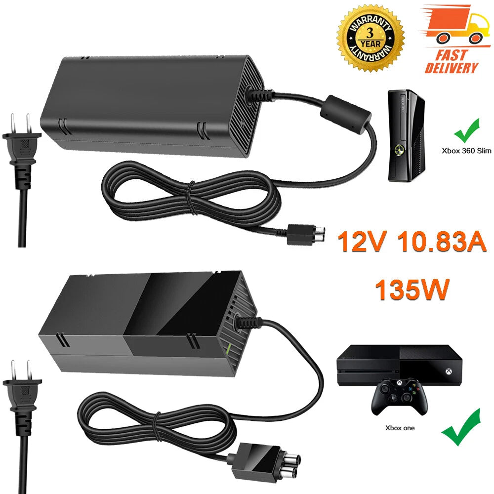 For Microsoft Xbox ONE / 360 Slim Console Brick AC Adapter Charger Power Supply