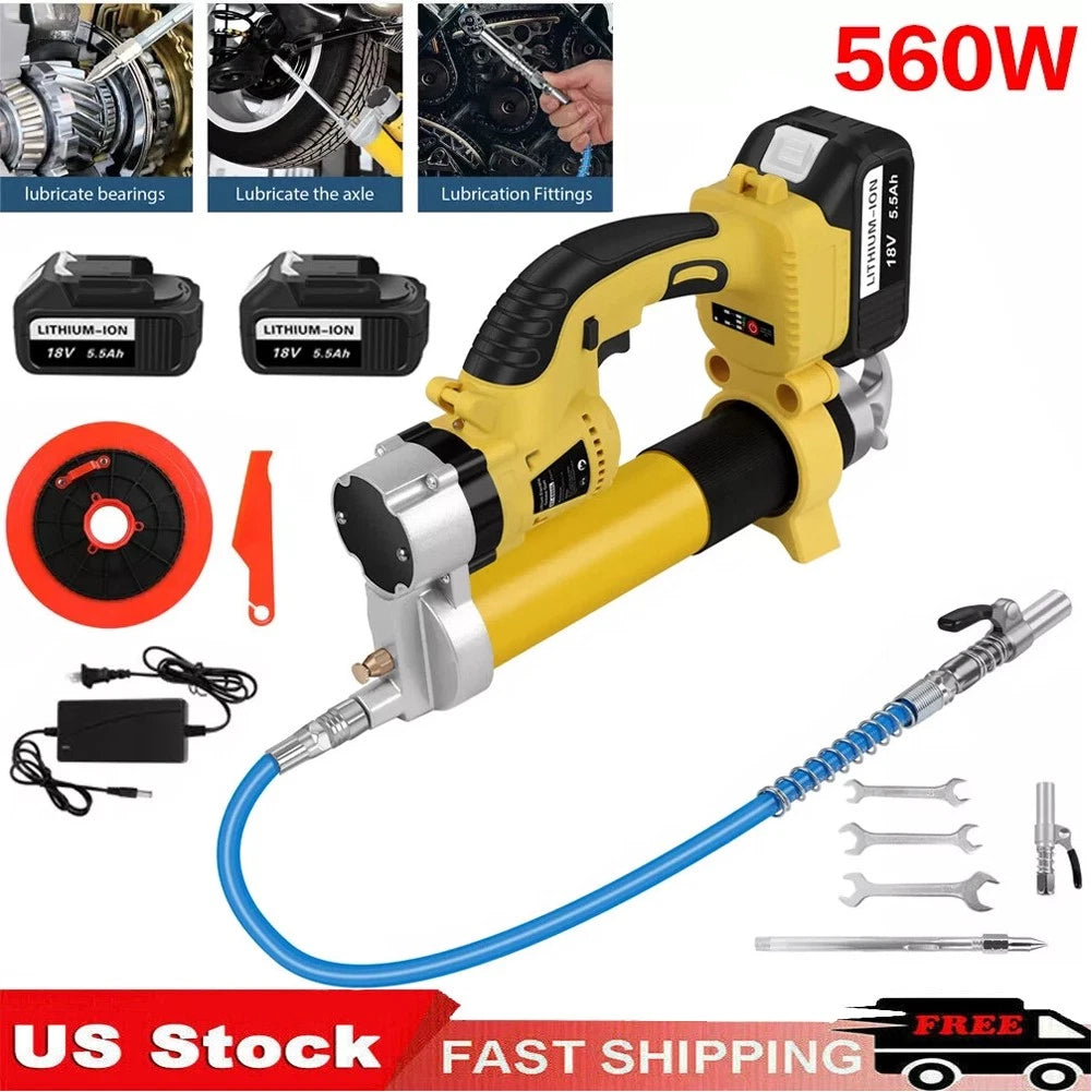 Electric Grease Gun with 2x5500MAh Battery Powered 8000PSI Cordless Tool 560W