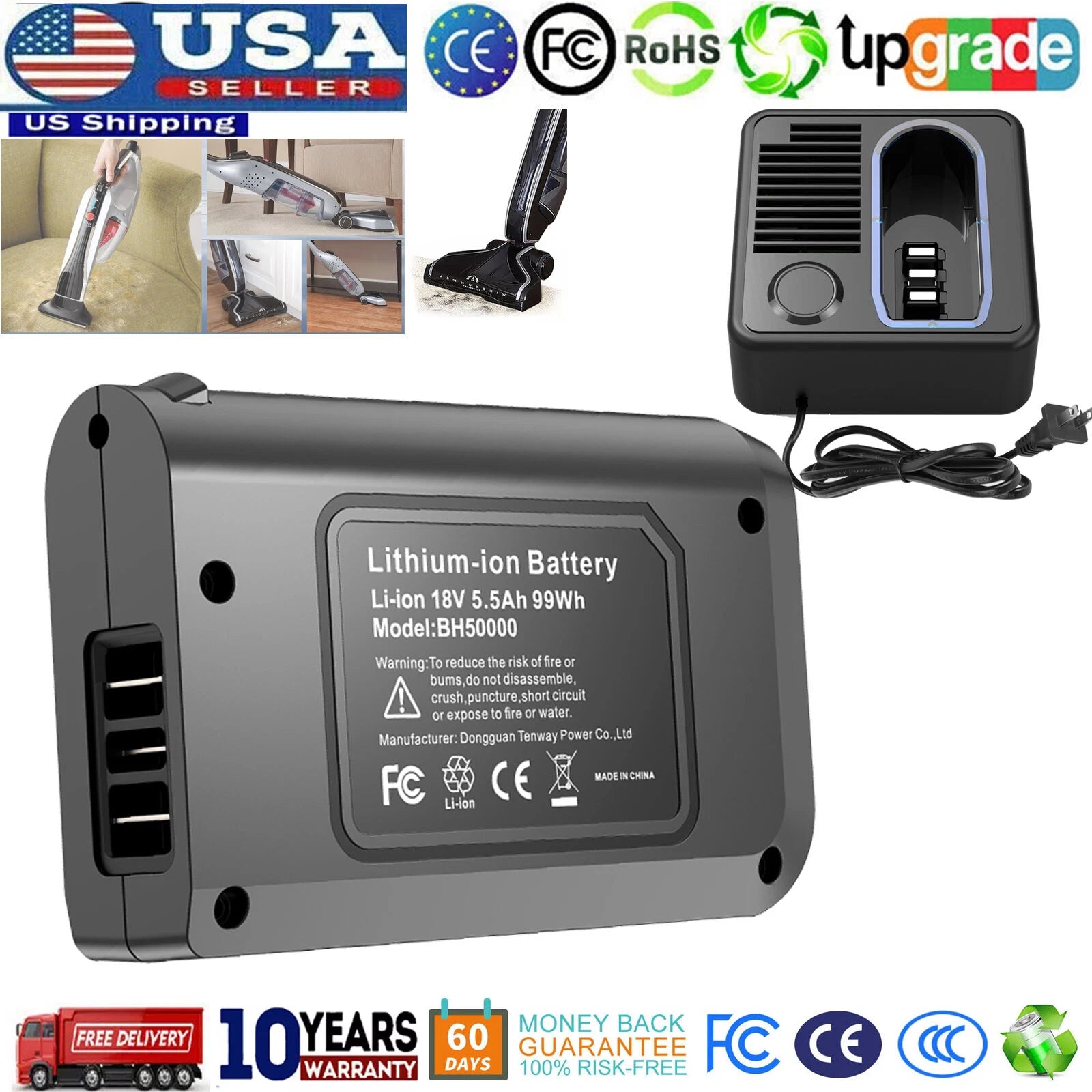 For Hoover LINX Charger/Battery 18V BH50000 Lithium 5.5Ah 4.0Ah Cordless Vacuum