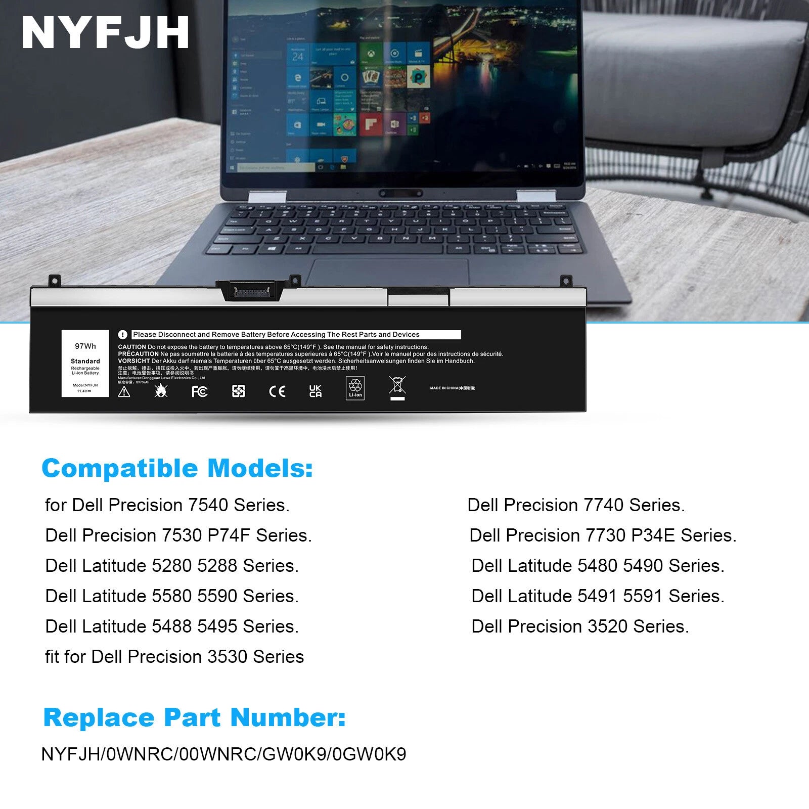 NYFJH Battery For Dell Precision 7330 7530 7540 7730 7740 P74F P34E Series 97Wh