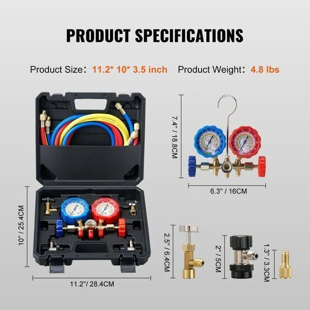 AC Manifold Gauge Set R134A R22 R12 R502 Refrigeration Refrigerator Hose Case