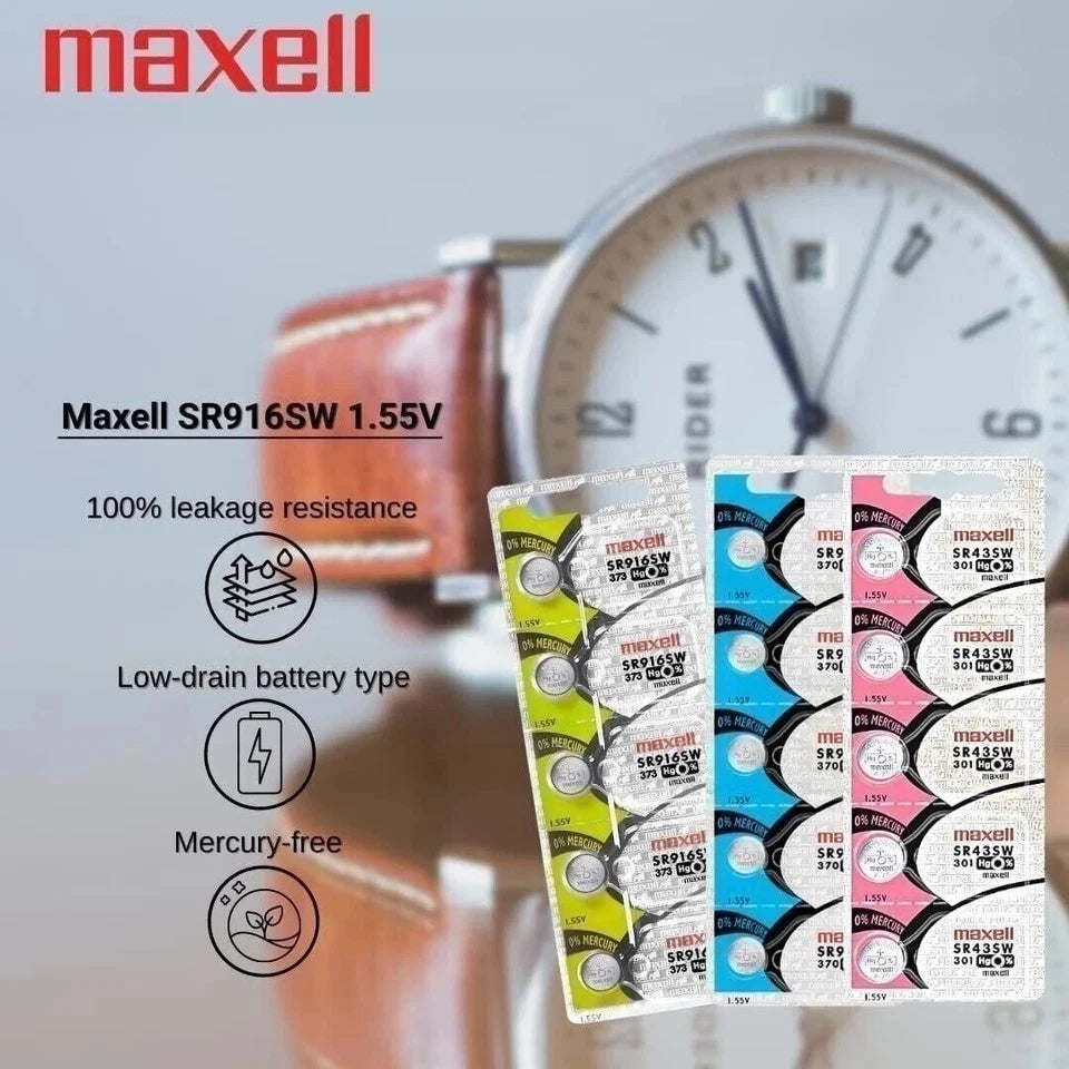 2 x MAXELL SR916SW 373 1.55v Silver Oxide Button Cell Watch Battery -...