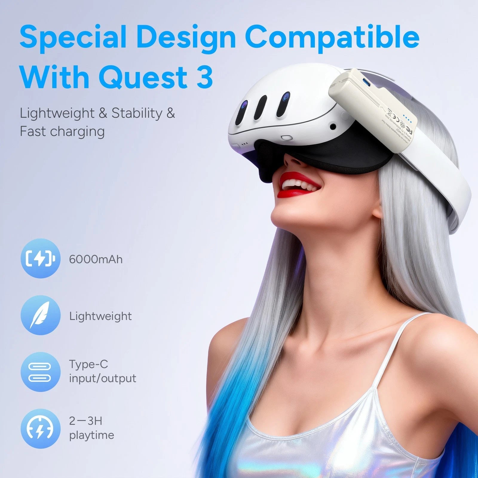 2x Battery Pack for Meta Quest 3/3S and Oculus Quest 2, 6000Mah Extended Battery