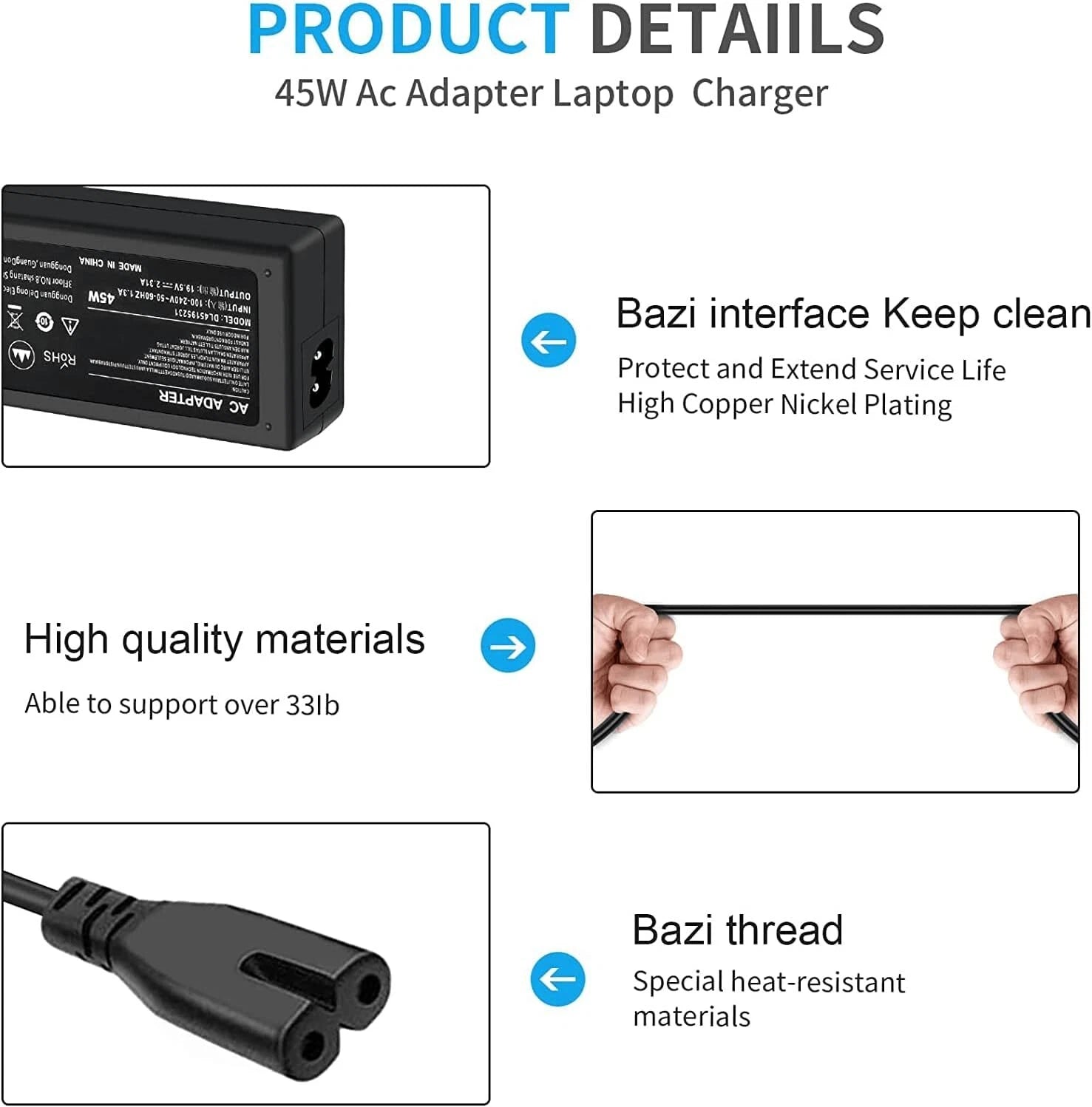 LOT 45W AC Adapter Charger for HP Laptop 19.5V 2.31A Power Supply Cord 4.5*3.0mm
