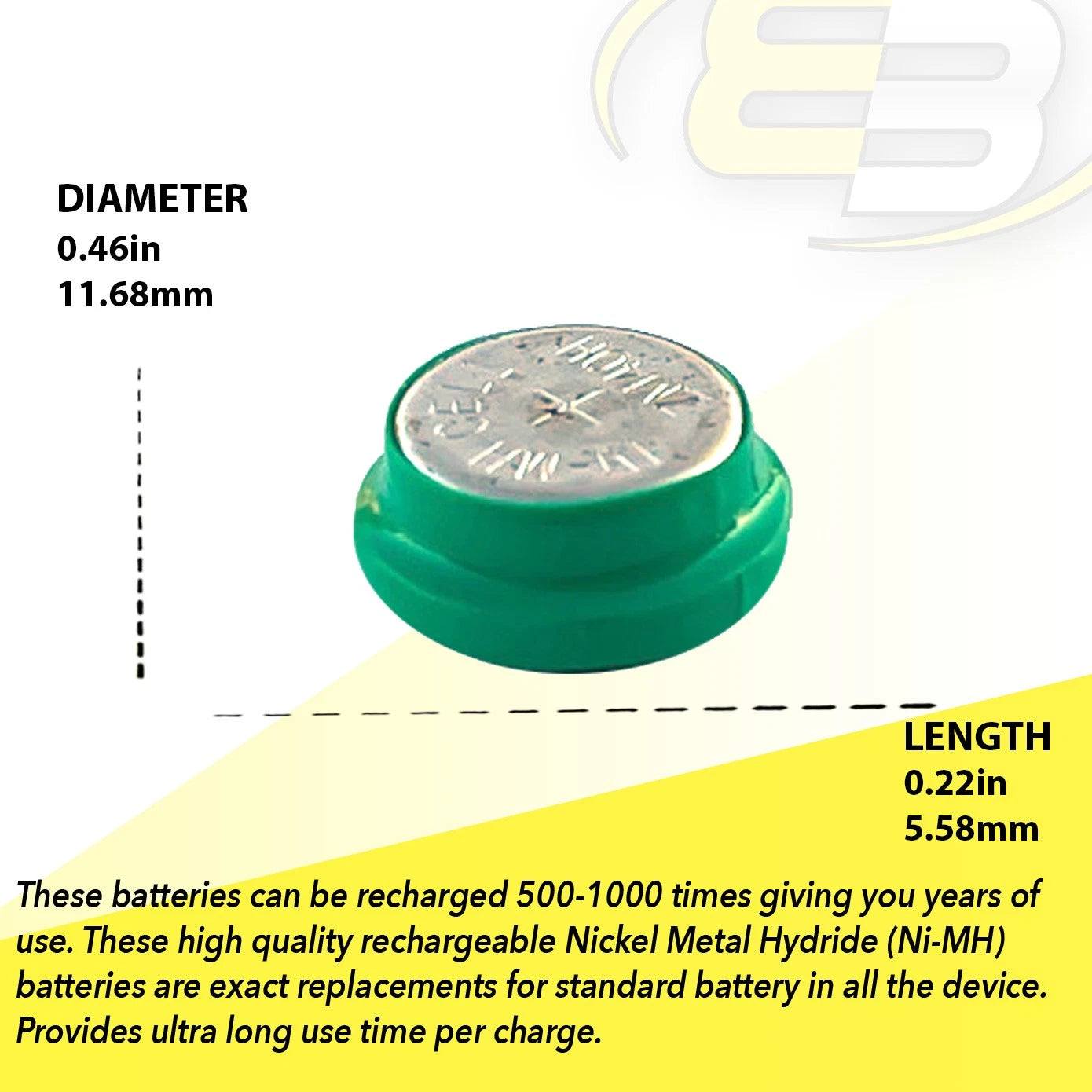 10x 1.2V NiMH 40mAh Flat Top Batteries For Data Loggers Portable Monitors