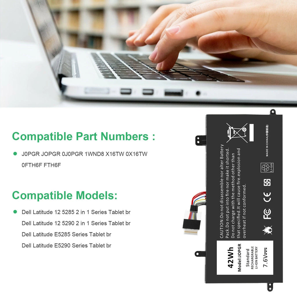 For Dell J0PGR 42WH JOPGR 0FTH6F Battery For DELL Latitude 5285 5290 2 in 1 7.6V