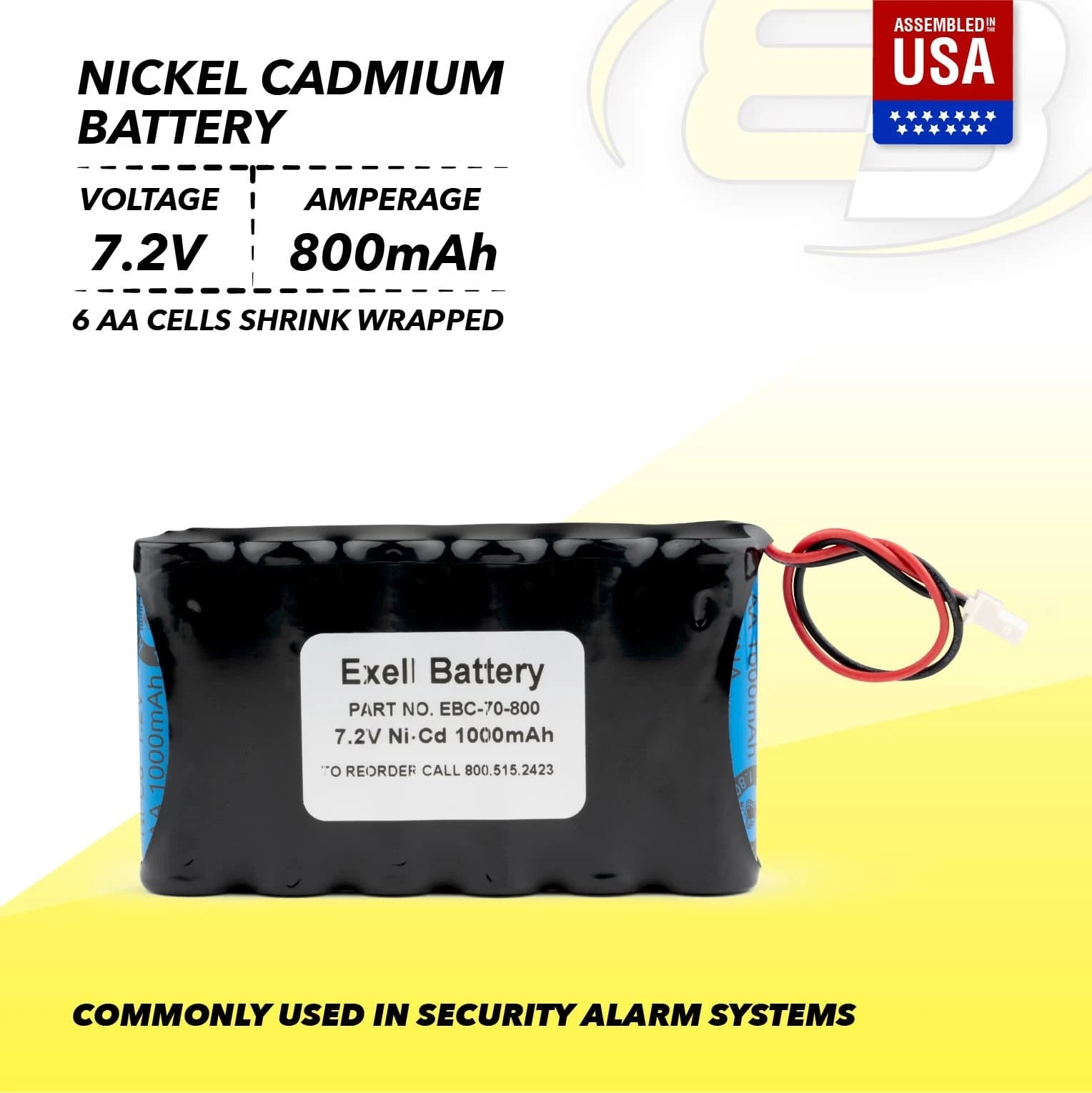 7.2V 1000mAh Back-Up Battery for Security Alarm Systems 781410403291 L5200 L7000