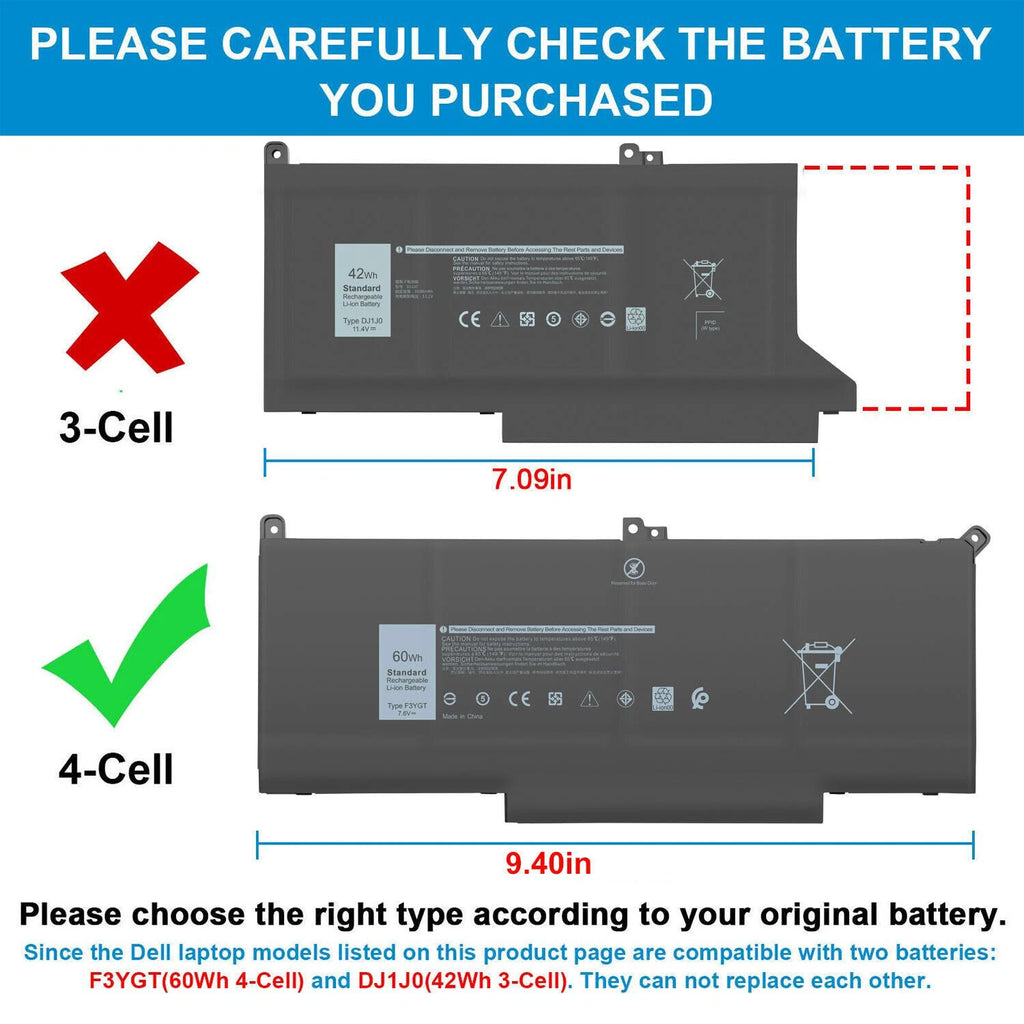 LOT 50x Battery F3YGT For Dell Latitude 12 13 14 E7280 E7480 7480 7390 7490 7380