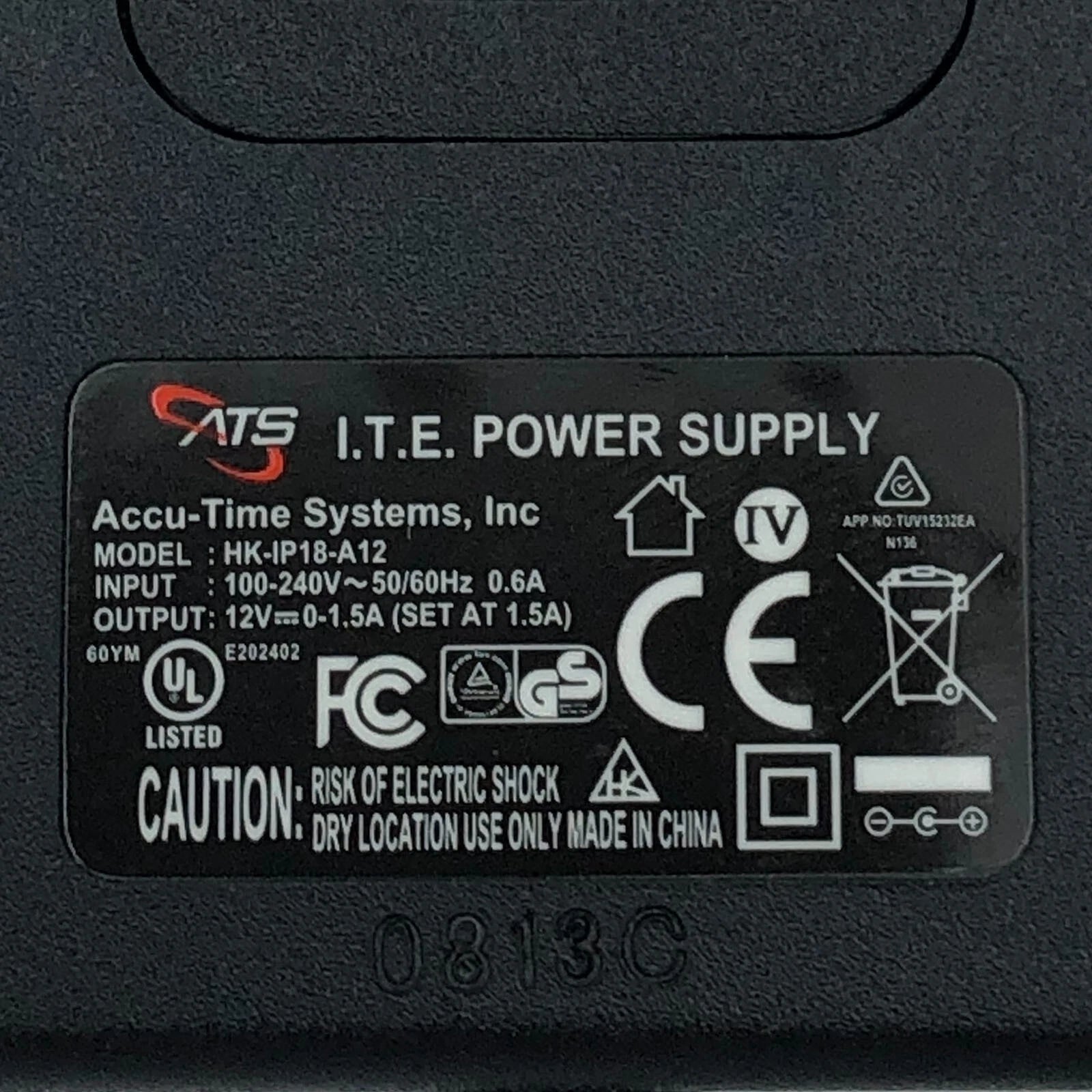 New Genuine ATS Power Supply Adapter 12V 1.5A 18W Charger Accu-Time Systems
