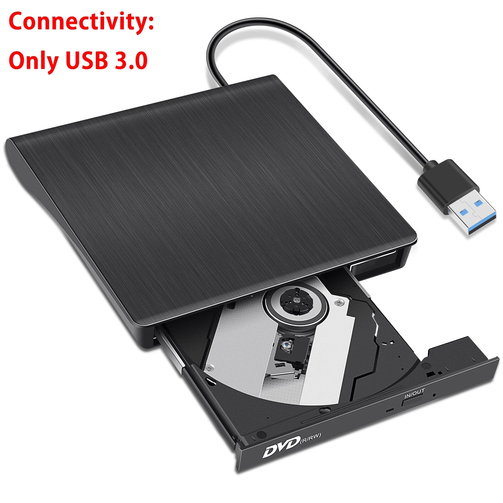 7 in 1 External CD/DVD RW Drive USB 3.0 Writer Burner Player Black For Laptop PC