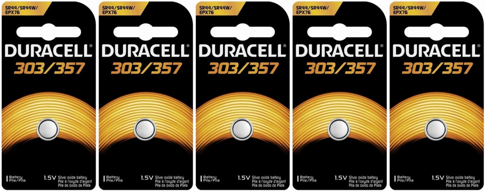 5 Duracell 357 303 SR44 SR44SW SR44W EPX76 LR44 AG13 A76 LR1154 675A A76 Battery