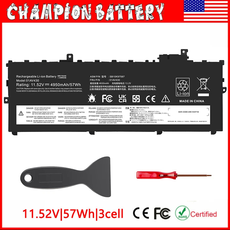 01AV494 01AV430 Battery For Lenovo Thinkpad X1 Carbon 5th 6th Gen SB10K97586
