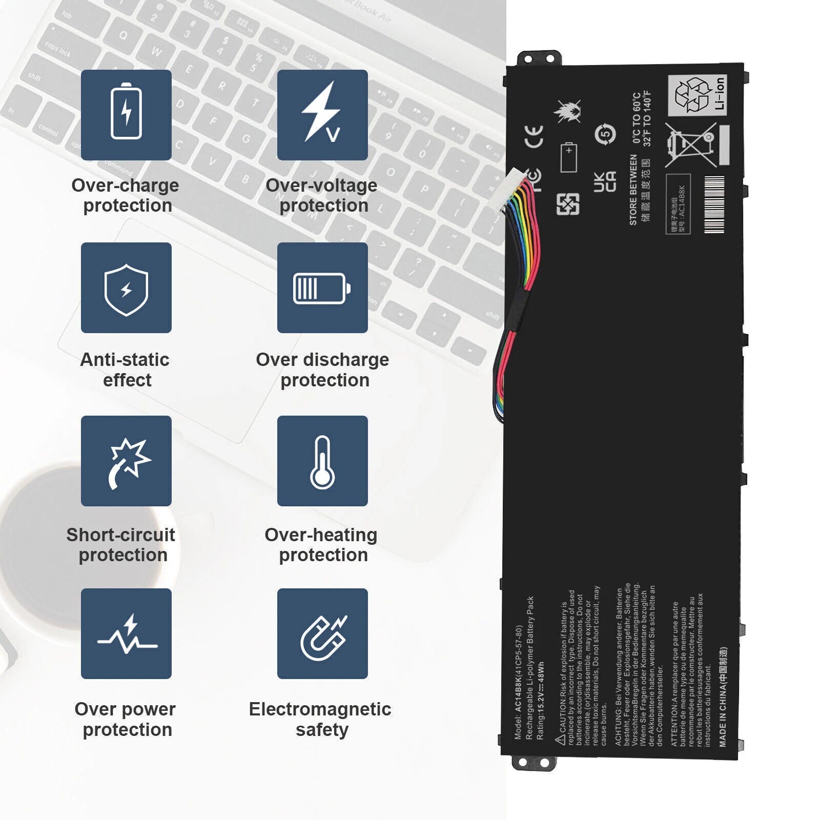 Laptop Battery For Acer 5 A515-51 Chromebook CB5-571 AC14B8K AC14B3K 15.2V 48Wh