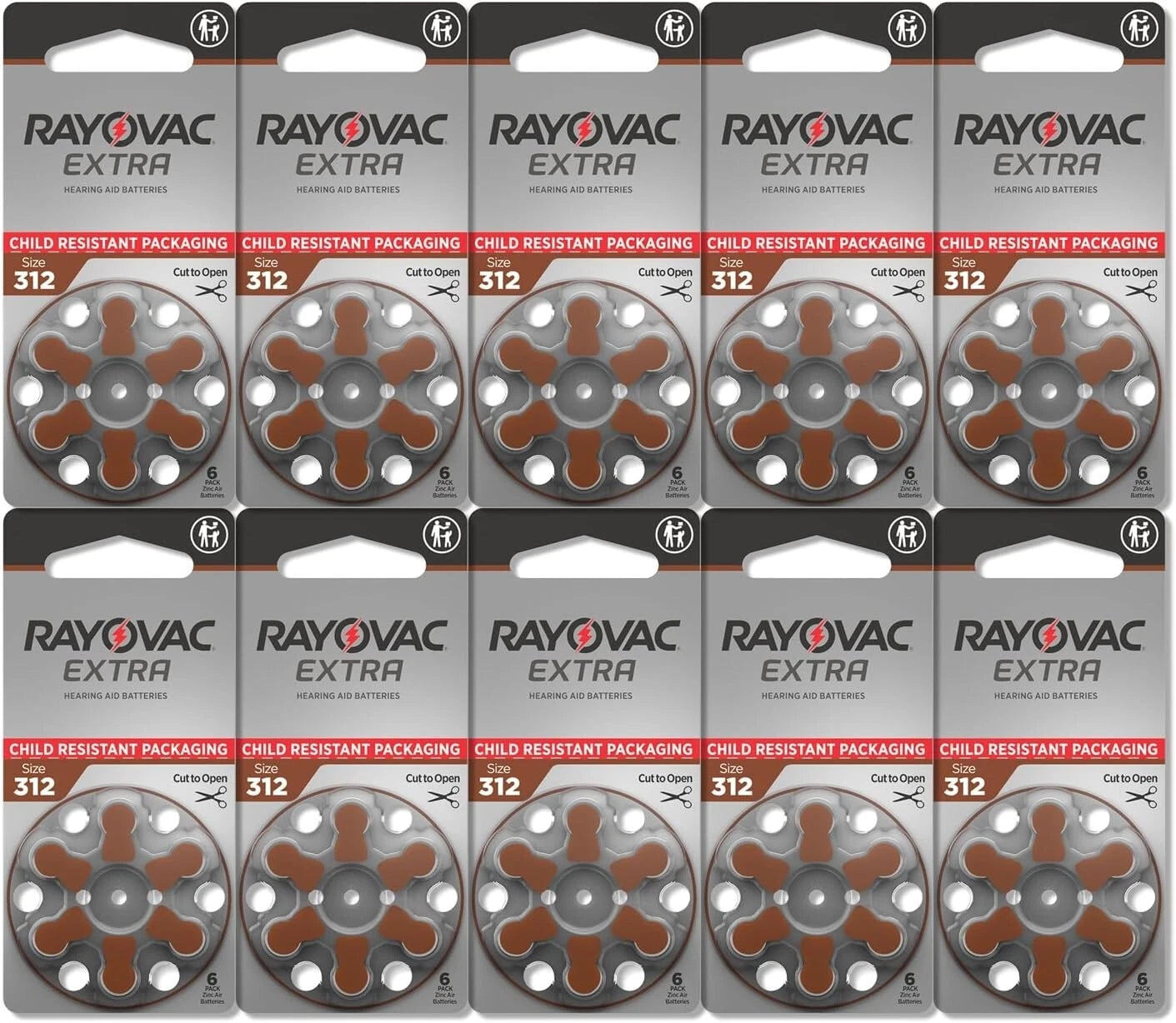 60 x Rayovac Extra 312 Size Hearing aid batteries Zinc air 10 Packs Used By 2029
