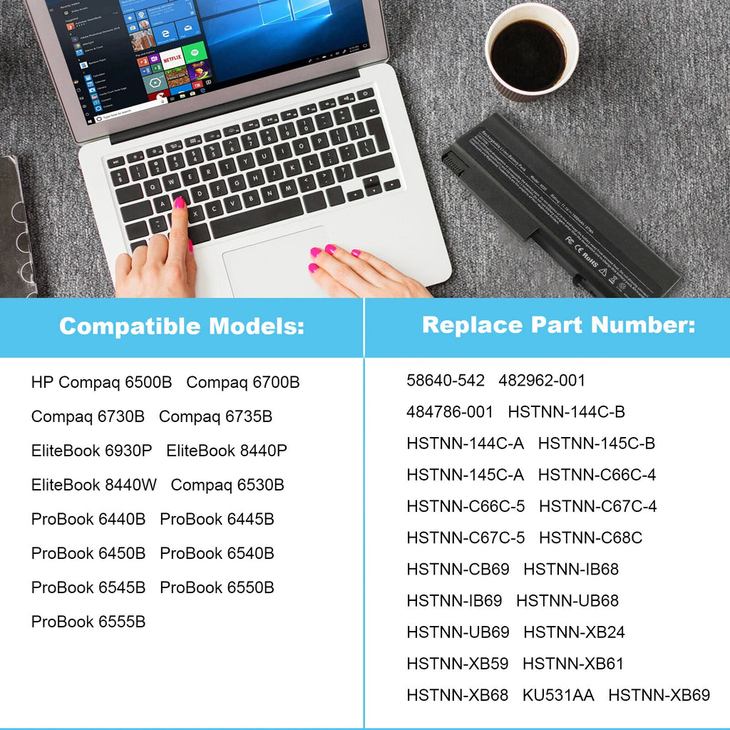 6/9 Cells Battery for HP EliteBook 6930p 8440p 8440w 6730b 6535b 482962-001