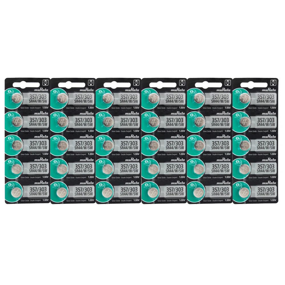(30pcs) Murata SR44SW SR44 357 303 1.5V Silver Oxide Coin Cell Button Battery