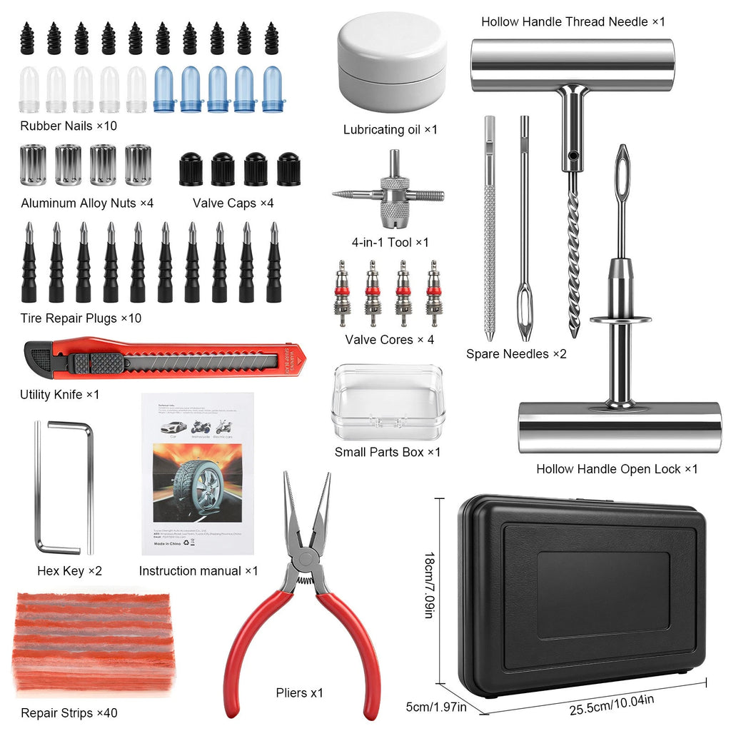 84PCS Heavy Duty Tire Plugs Flat Tire Repair Patch Kit with Vacuum Tool