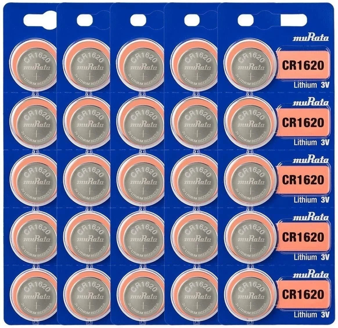 Murata CR1620 Battery DL1620 ECR1620 3V Lithium Coin Cell (25 Batteries)