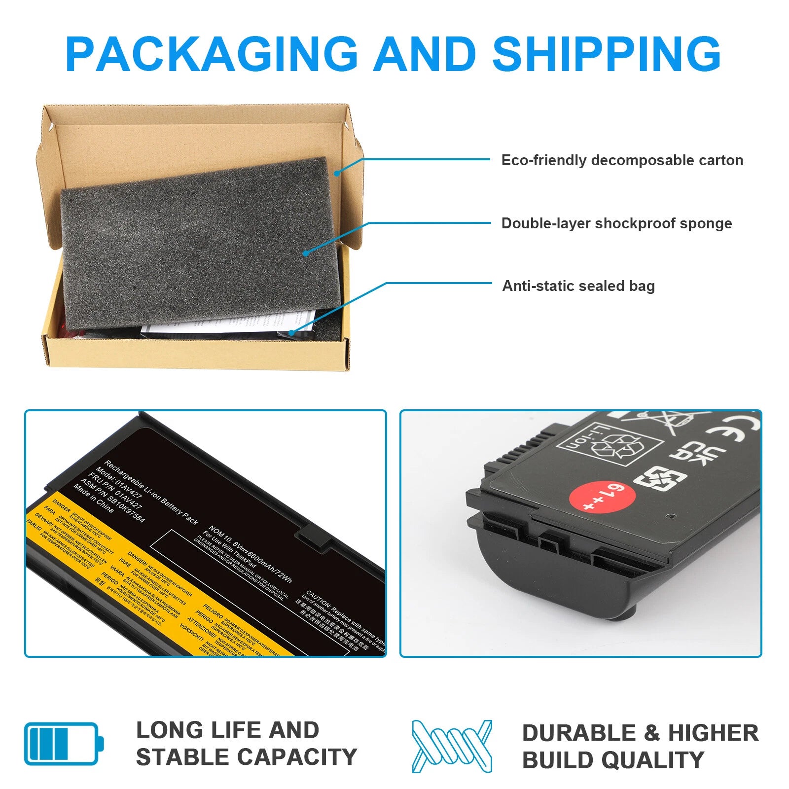 61++ Battery for Lenovo ThinkPad T470 T480 T570 T580 01AV492 01AV423 /Charger
