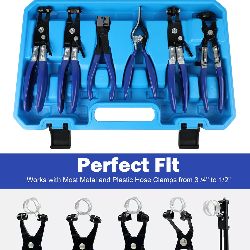 9PCS Hose Clamp Clip Plier Set Swivel Jaw Flat Angled Band Automotive Tool Set