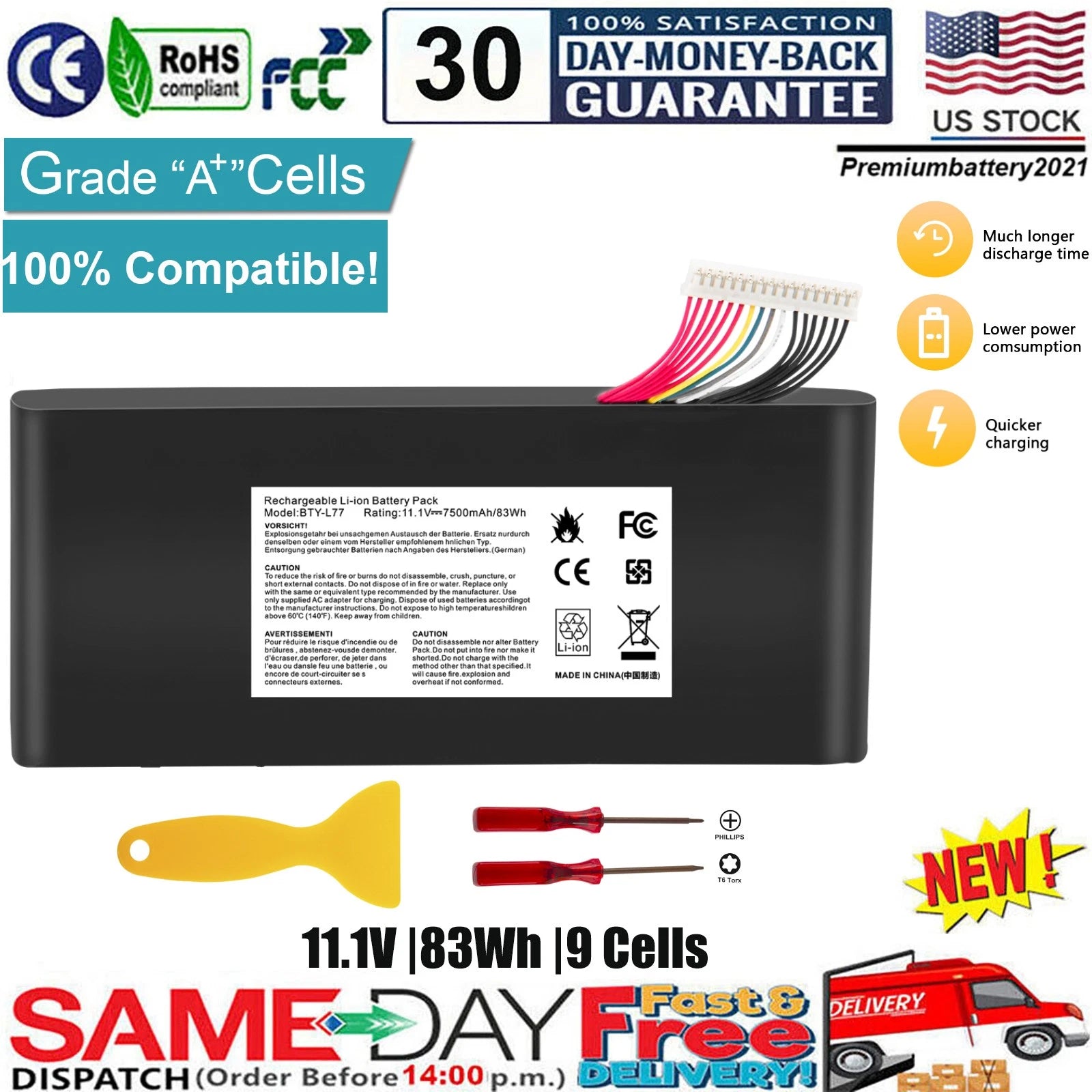 ?BTY-L77 Battery for MSI GT72 2QD 2QE 2PE 2PC 6QD 6QE GT72S 6QD 6QE 6QF GT72VR