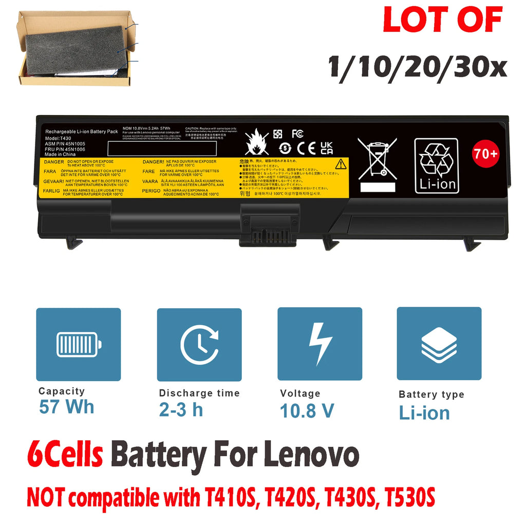 ?LOT 1-30x Battery For Lenovo ThinkPad T430 T420 W530 T530 L530 0A36303 57Wh 70+