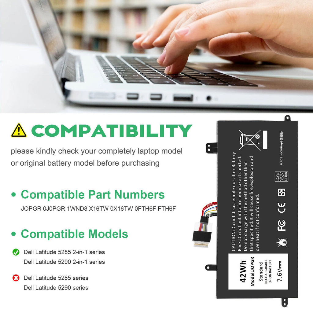 J0PGR Battery For Dell Latitude 12 5285 5290 2-in-1 Series JOPGR 0J0PGR FTH6F US