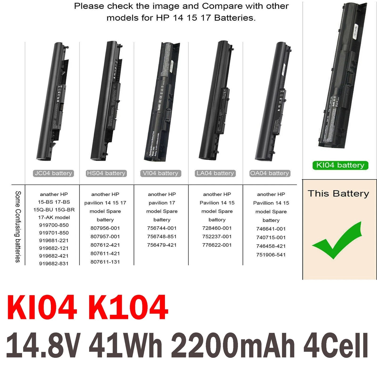K104 KI04 Battery For HP Pavilion 14/15/17-AB000 HSTNN-LB6S 800049-001 Notebook