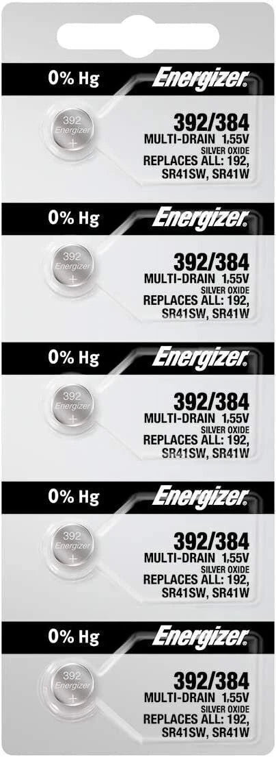 Energizer 392 / 384 (192, SR41SW, SR41W) Silver Oxide Watch Battery. On Tear...