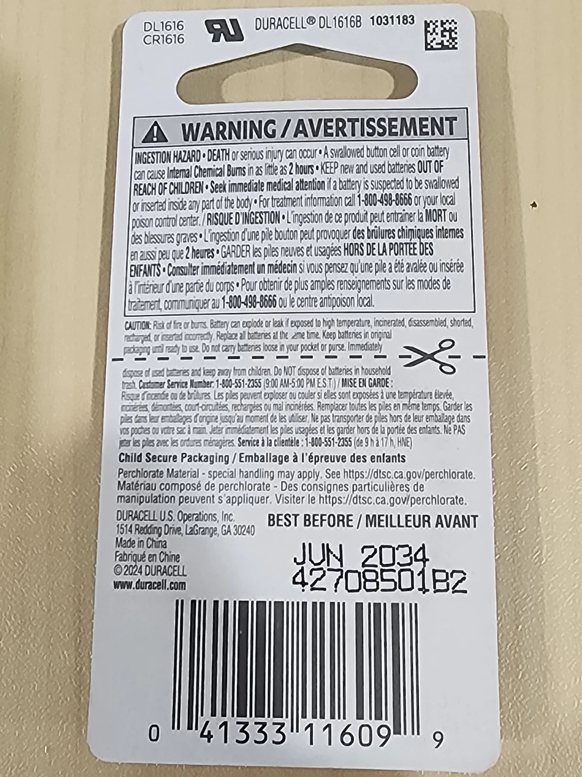 2 pc DURACELL CR1616 3v LITHIUM BATTERY CR 1616 CMOS KEY FOBS Exp 2034