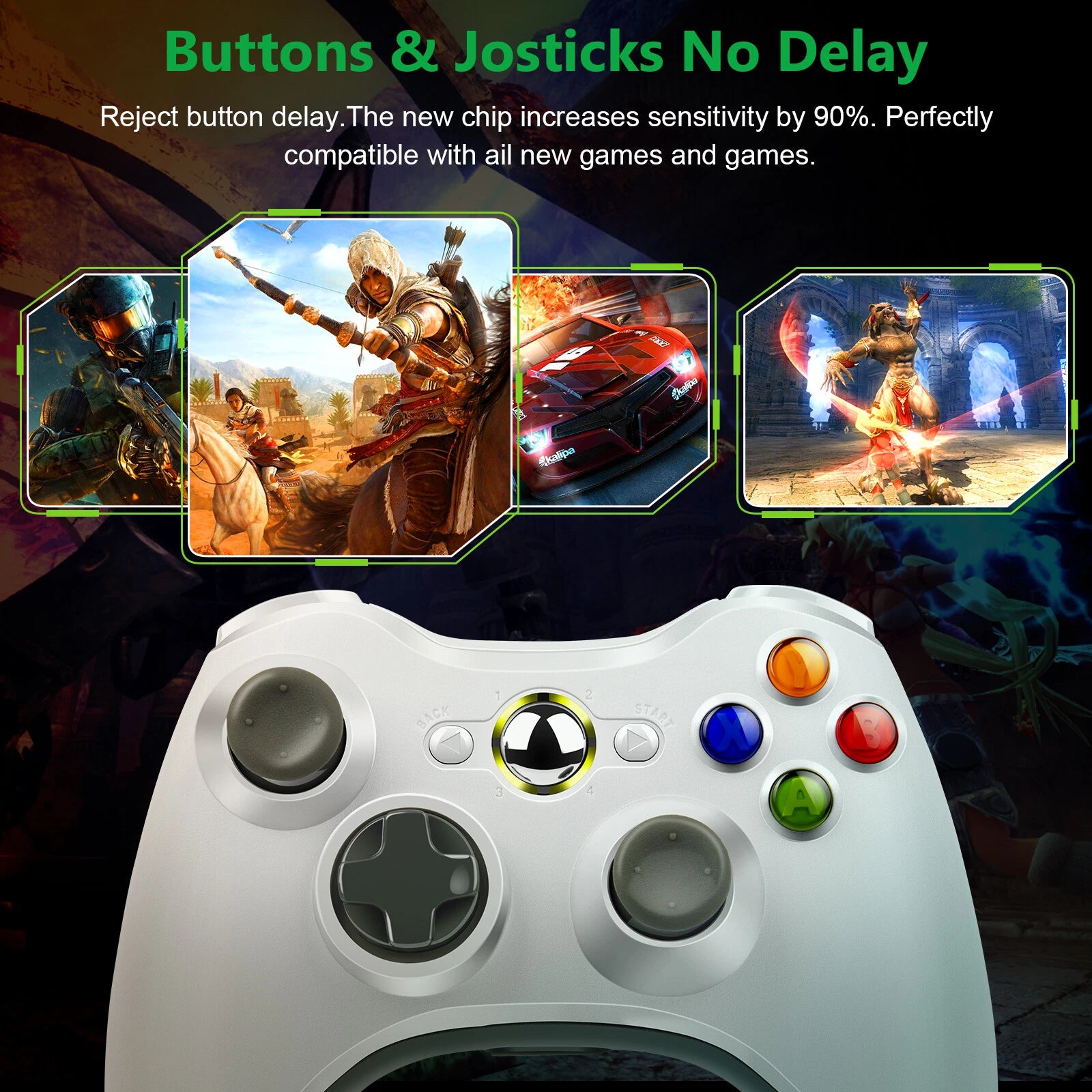 Wireless Controller for PC Windows & Microsoft Xbox 360 USB Dual Vibration White