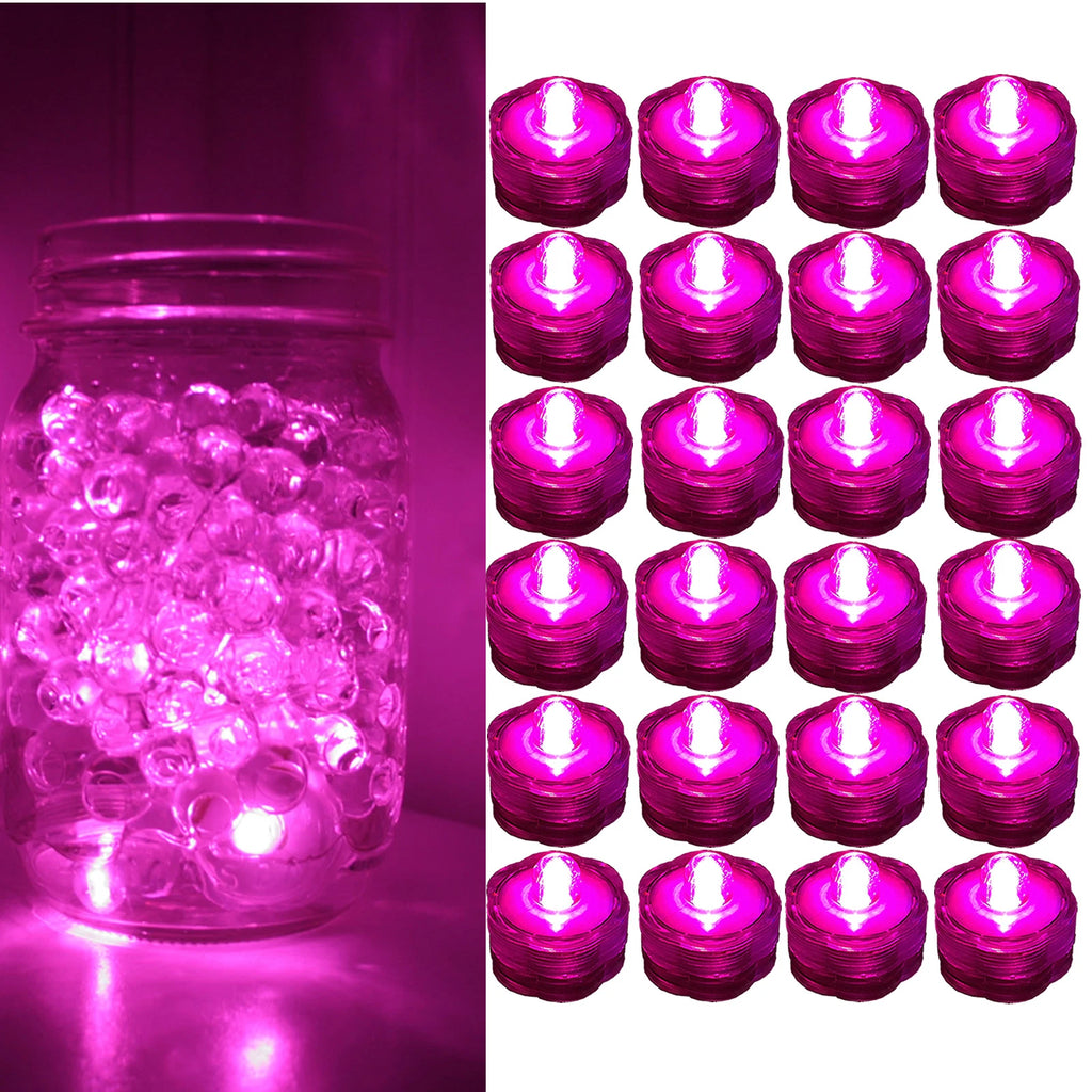24 Pack PINK Submersible Waterproof Underwater Battery LED Tea Light~Wedding