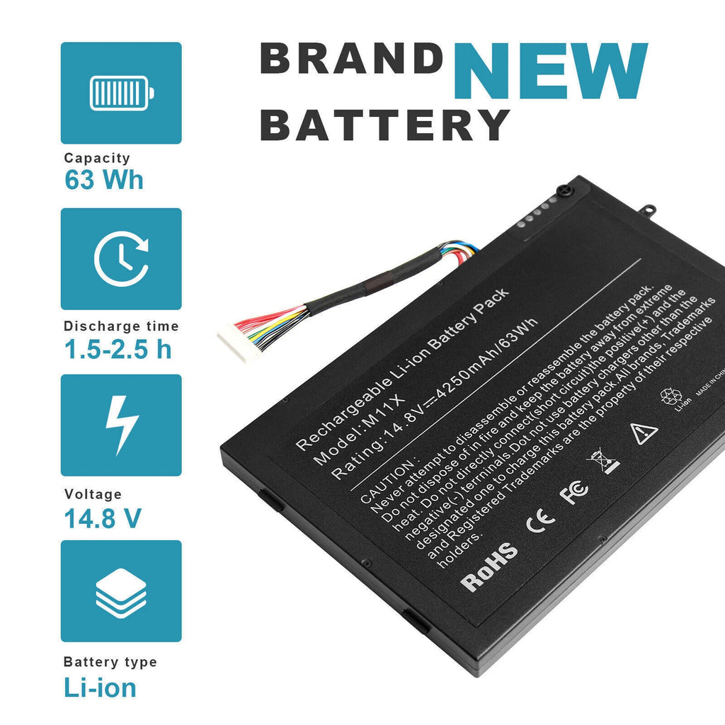 Laptop Battery for Dell Alienware M11x M14x R1 R2 R3 PT6V8 8P6X6 P06T P18G 63Wh